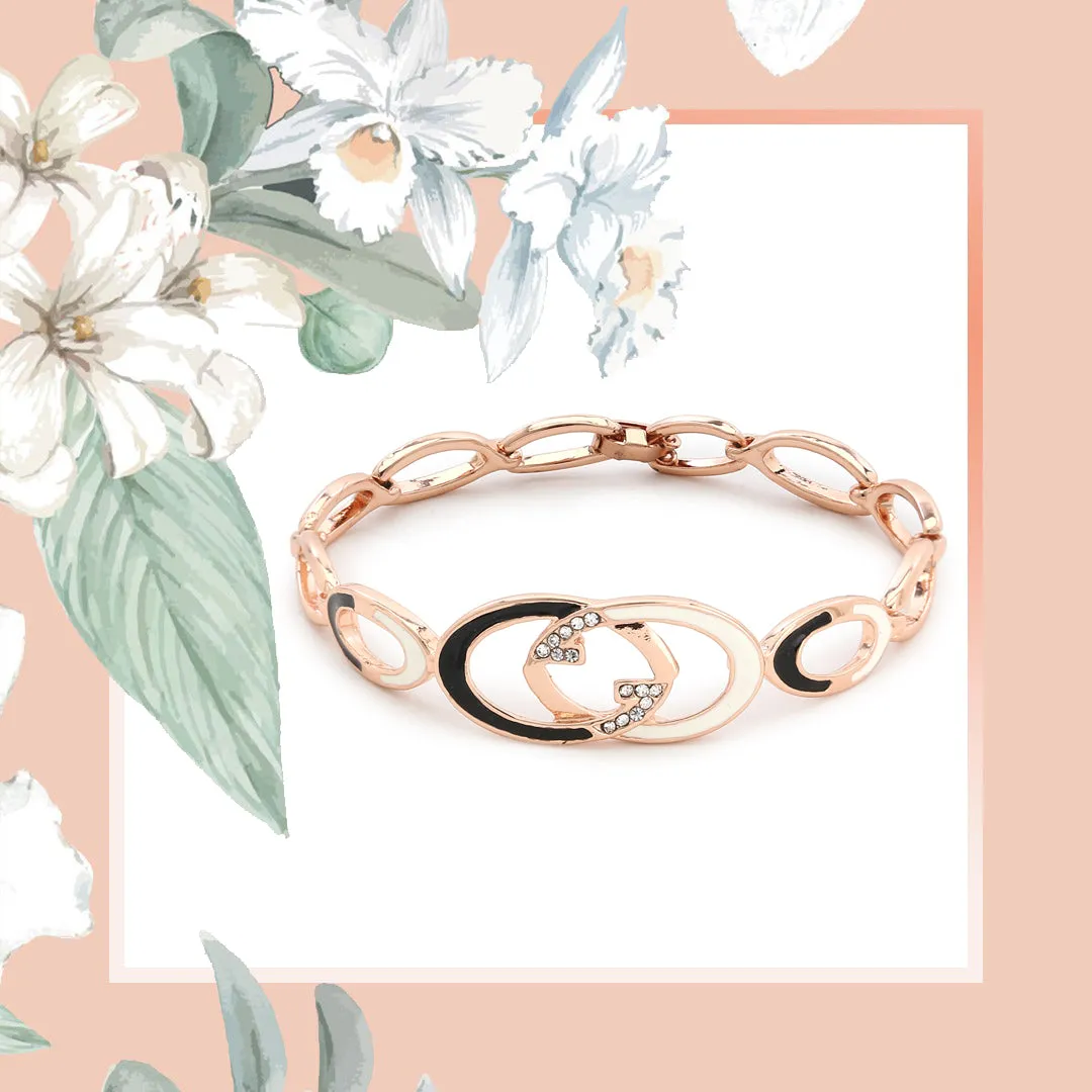 Estele Rose Gold Black And White Enamel Bracelet for women
