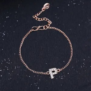 Estele Rose Gold Plated Captivating Medium 'P' Letter Bracelet with Crystals for Women