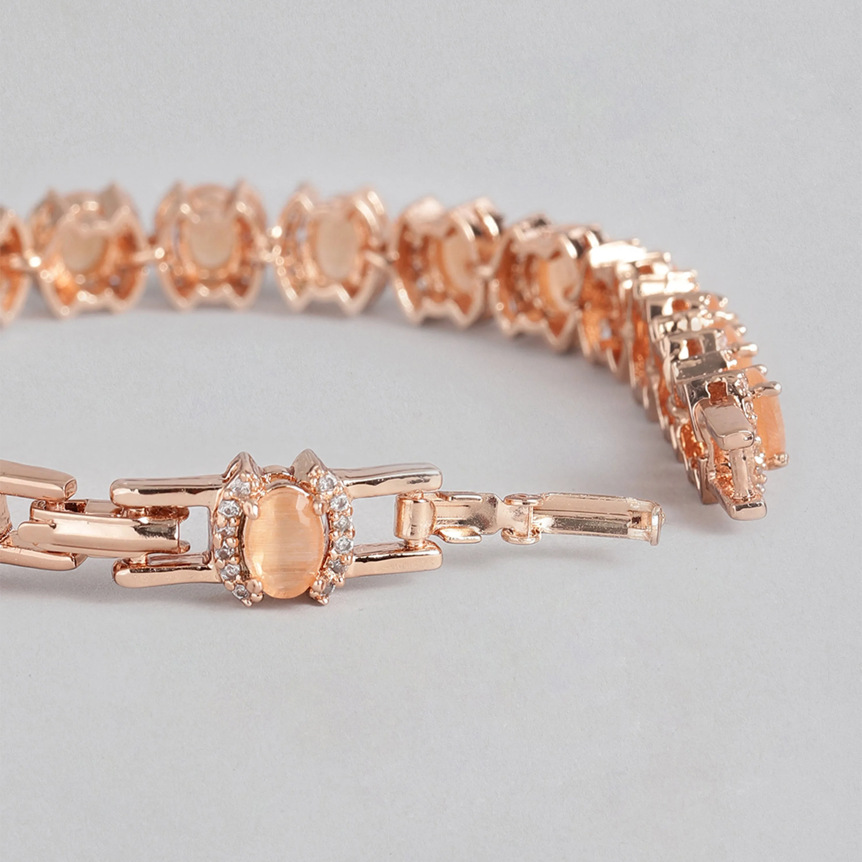 Estele Rose Gold Plated CZ Dazzling Bracelet with Mint Orange Stones for Women