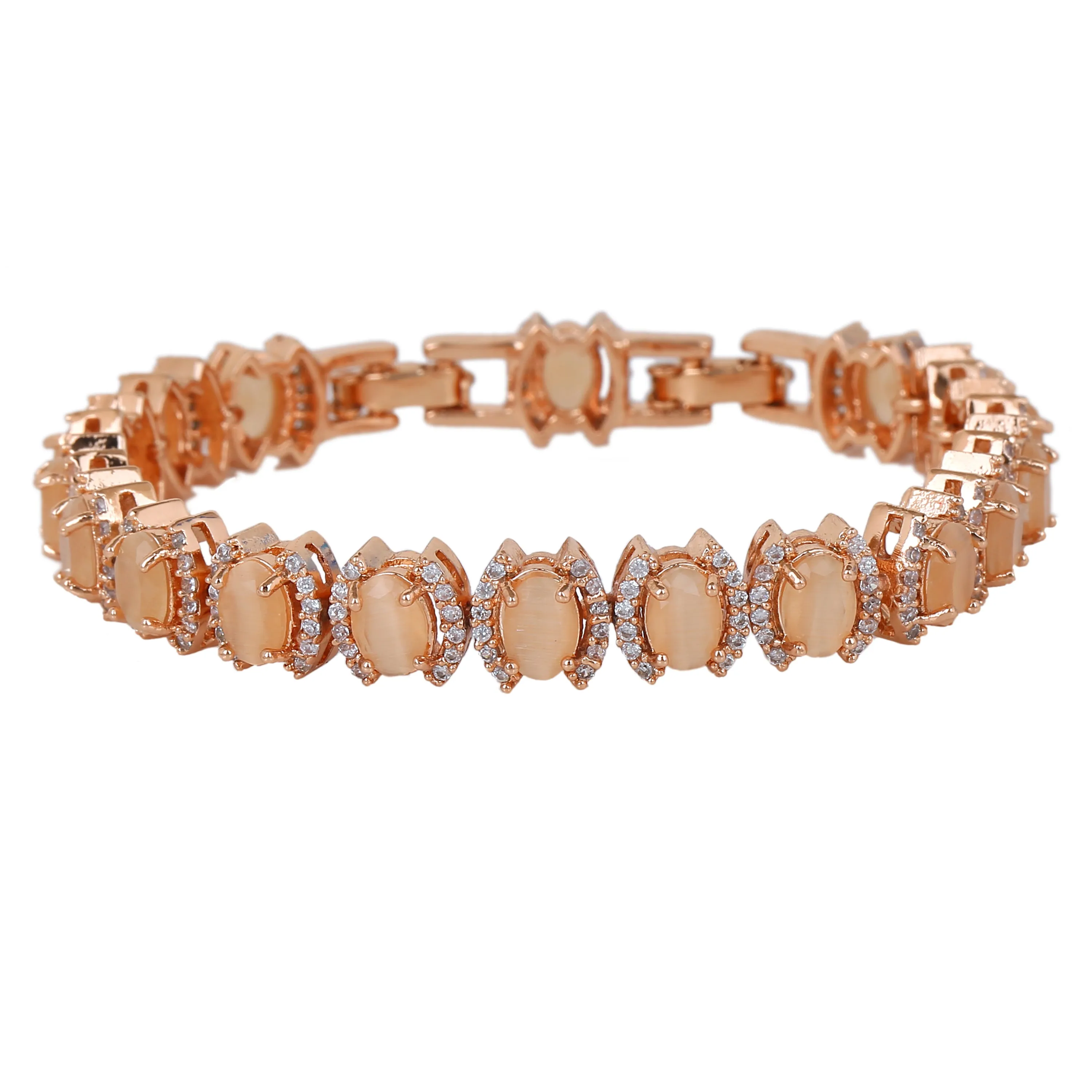 Estele Rose Gold Plated CZ Dazzling Bracelet with Mint Orange Stones for Women