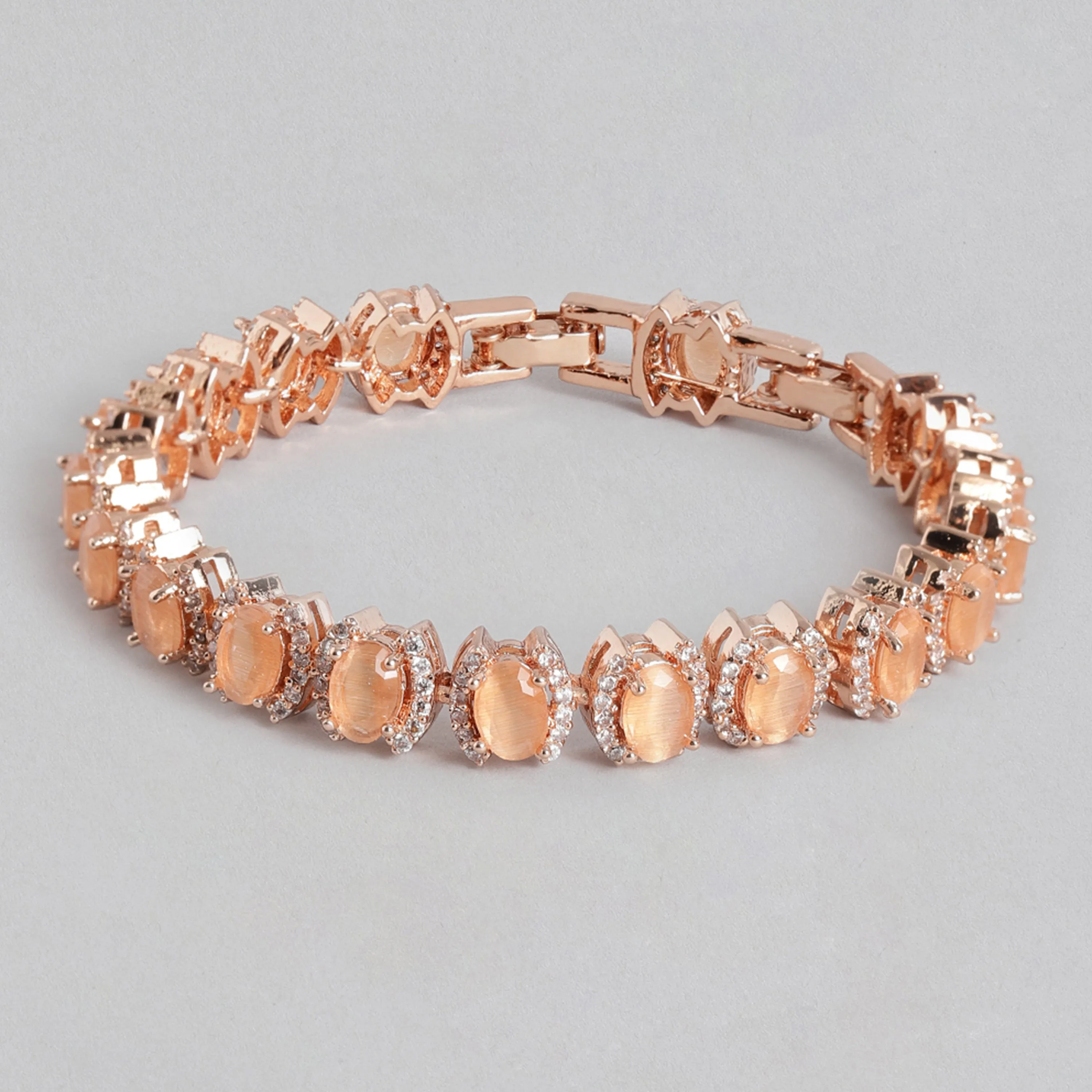 Estele Rose Gold Plated CZ Dazzling Bracelet with Mint Orange Stones for Women