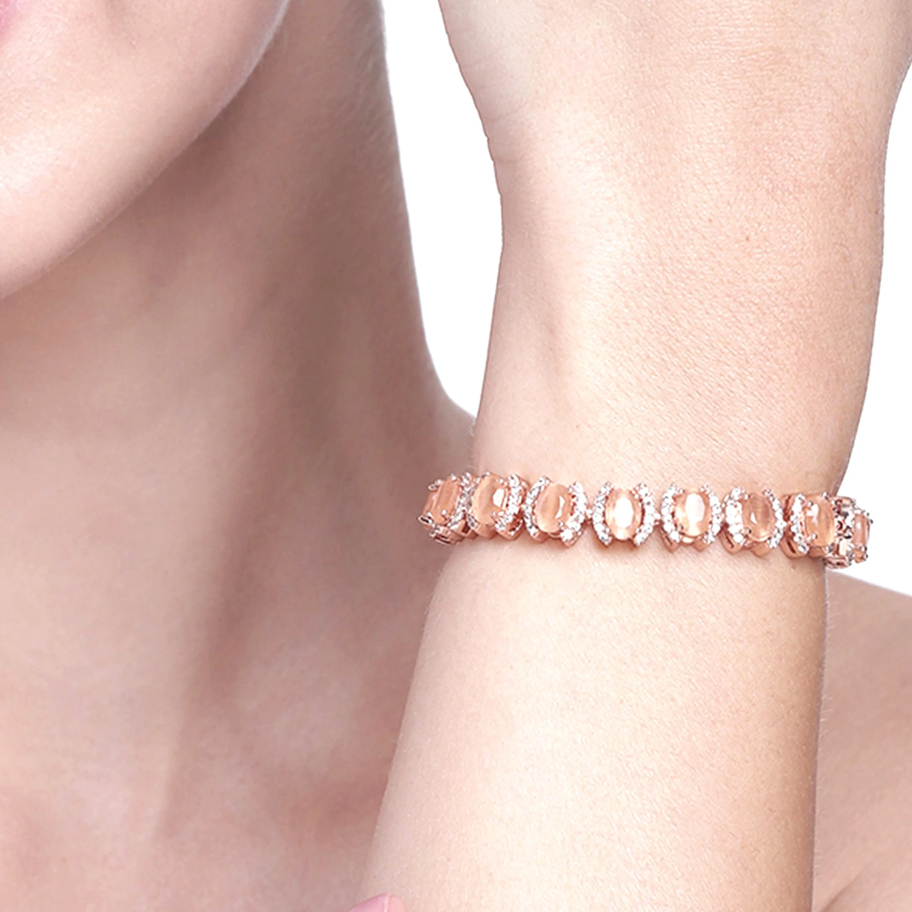 Estele Rose Gold Plated CZ Dazzling Bracelet with Mint Orange Stones for Women