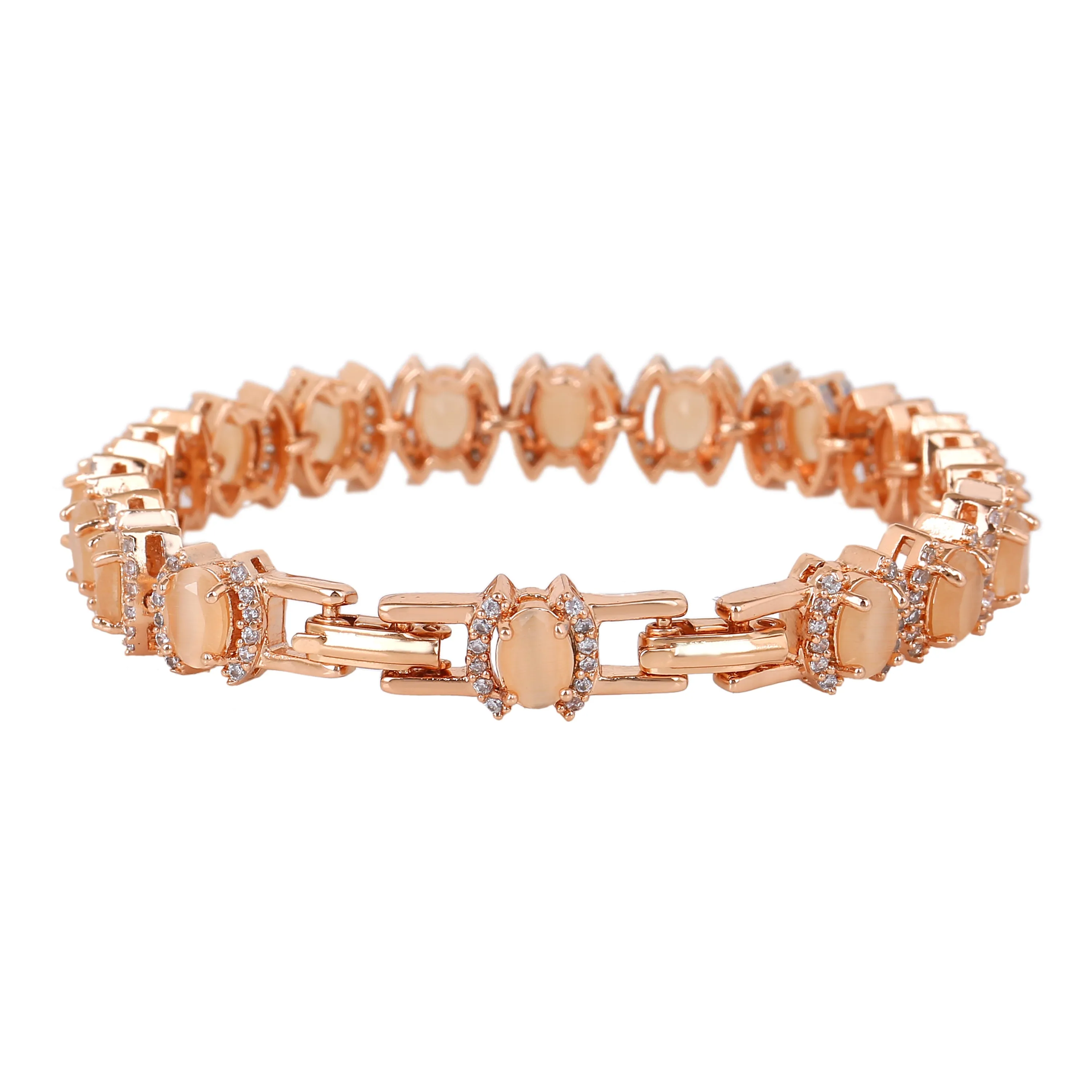 Estele Rose Gold Plated CZ Dazzling Bracelet with Mint Orange Stones for Women