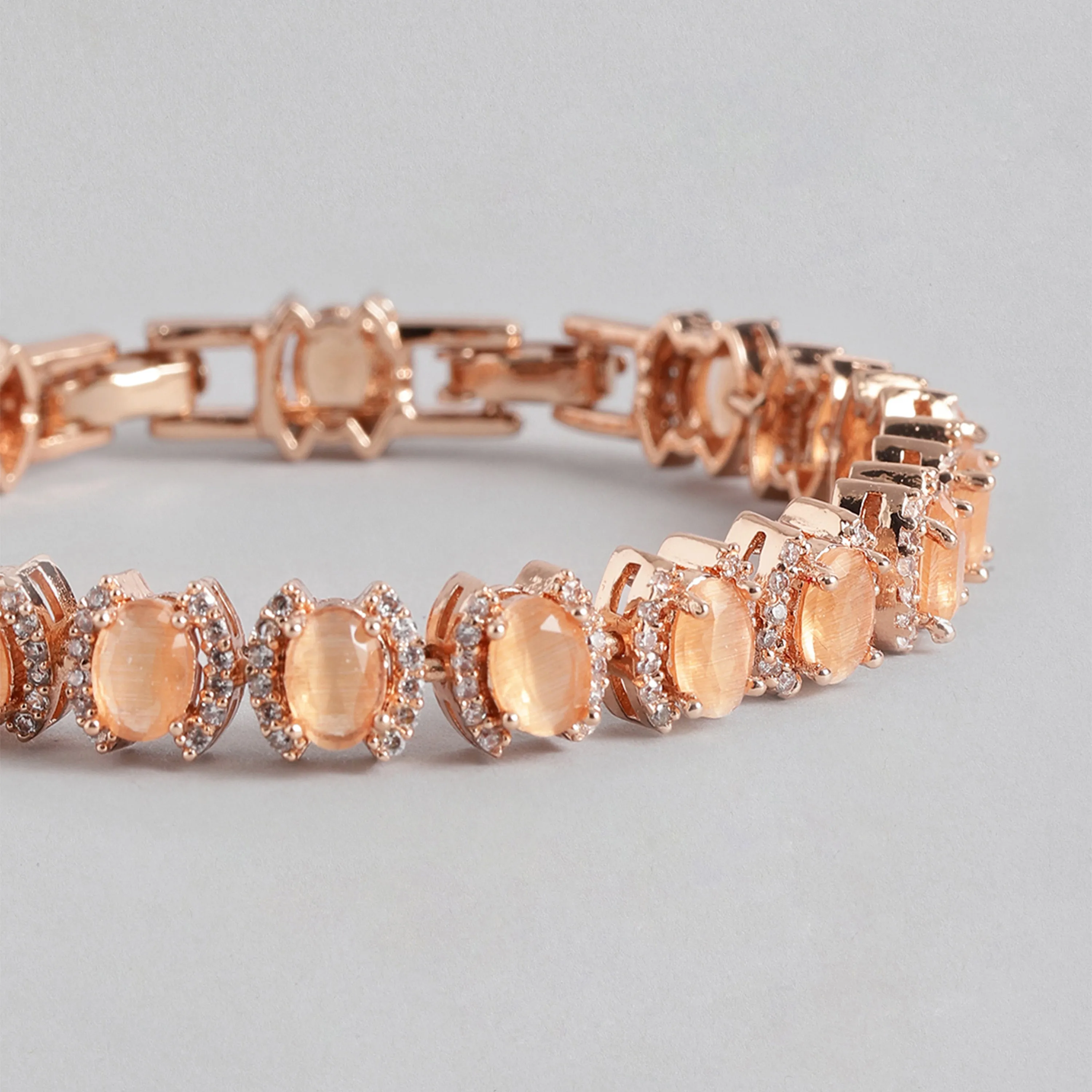 Estele Rose Gold Plated CZ Dazzling Bracelet with Mint Orange Stones for Women