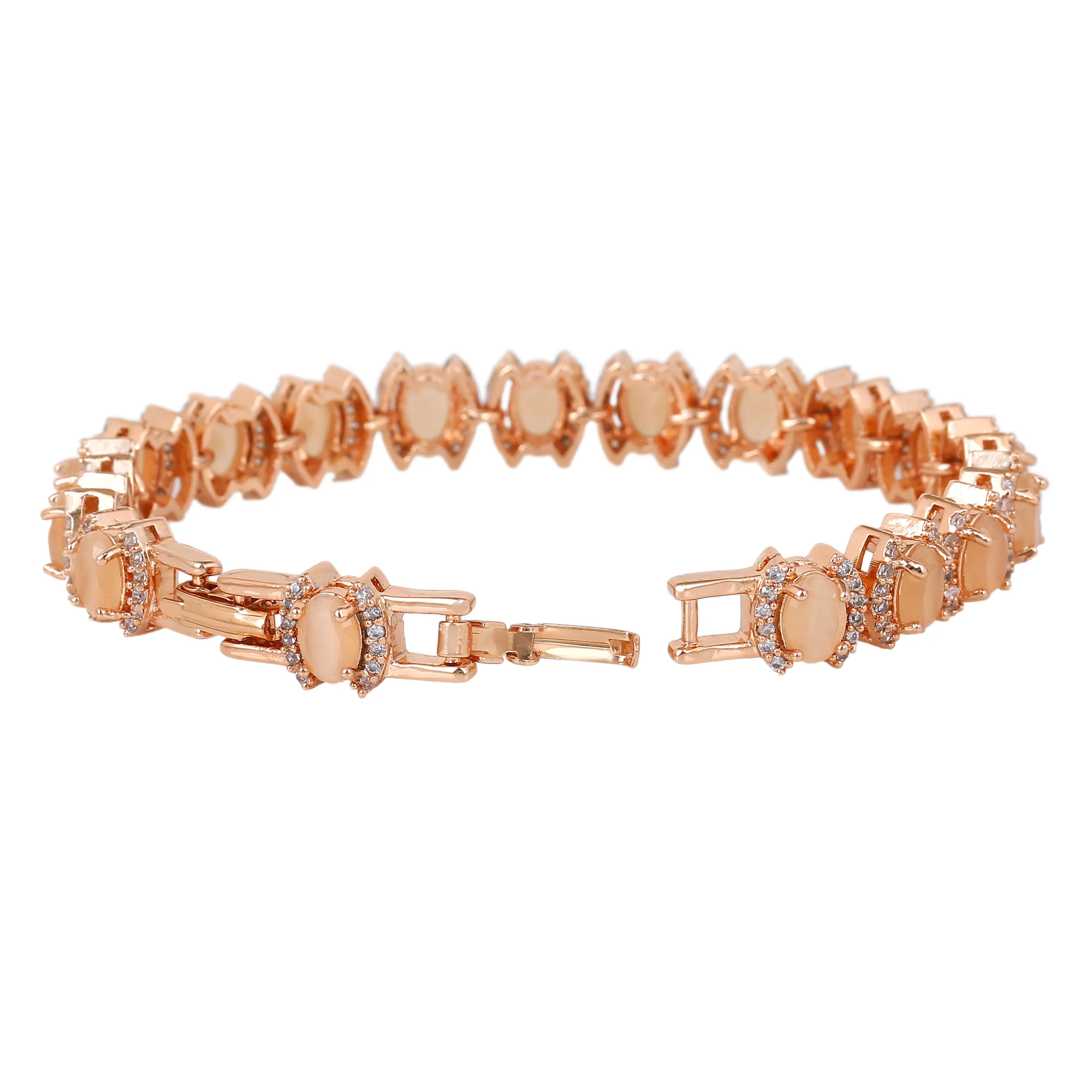 Estele Rose Gold Plated CZ Dazzling Bracelet with Mint Orange Stones for Women