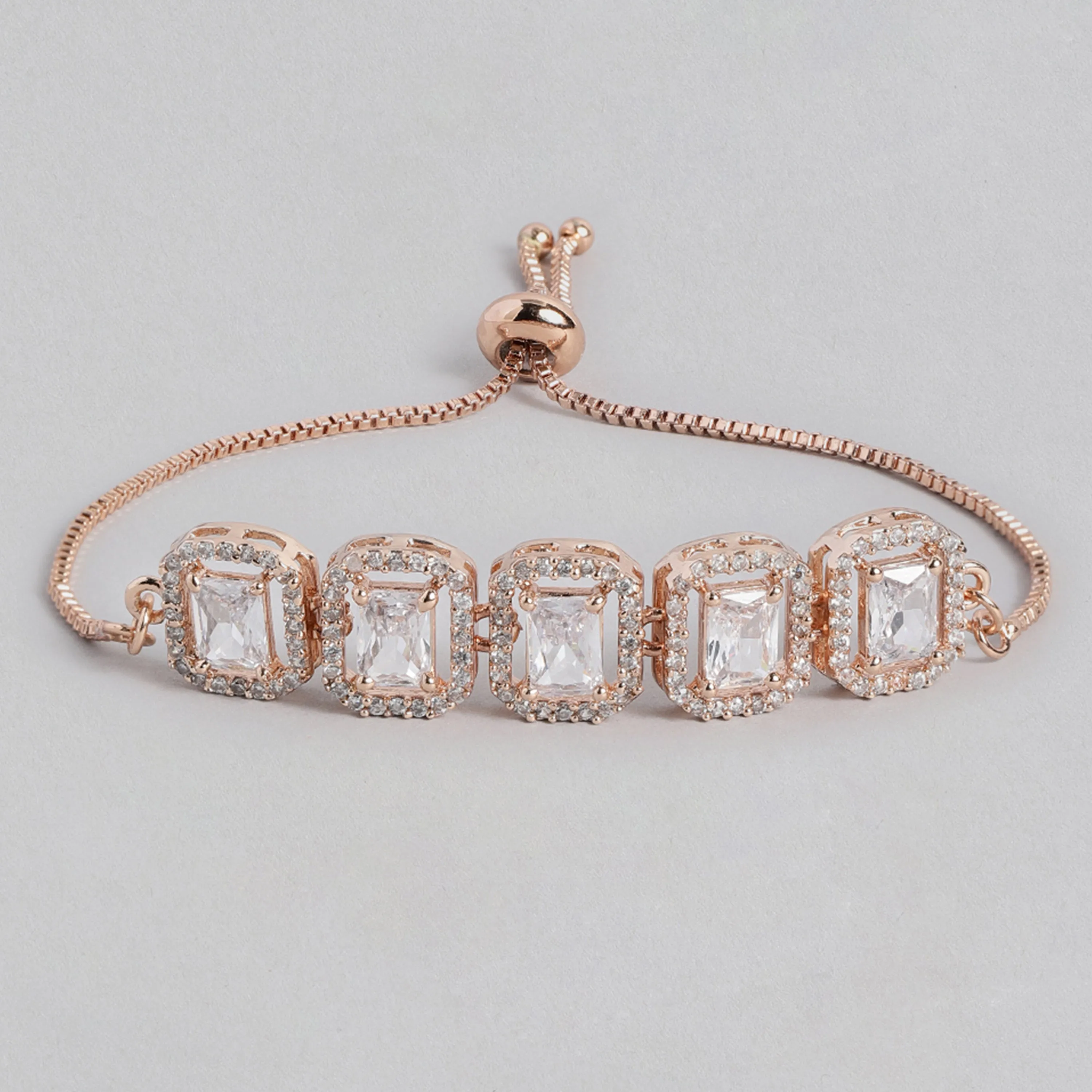 Estele Rose Gold Plated CZ Ossum Octagon Bracelet for Women