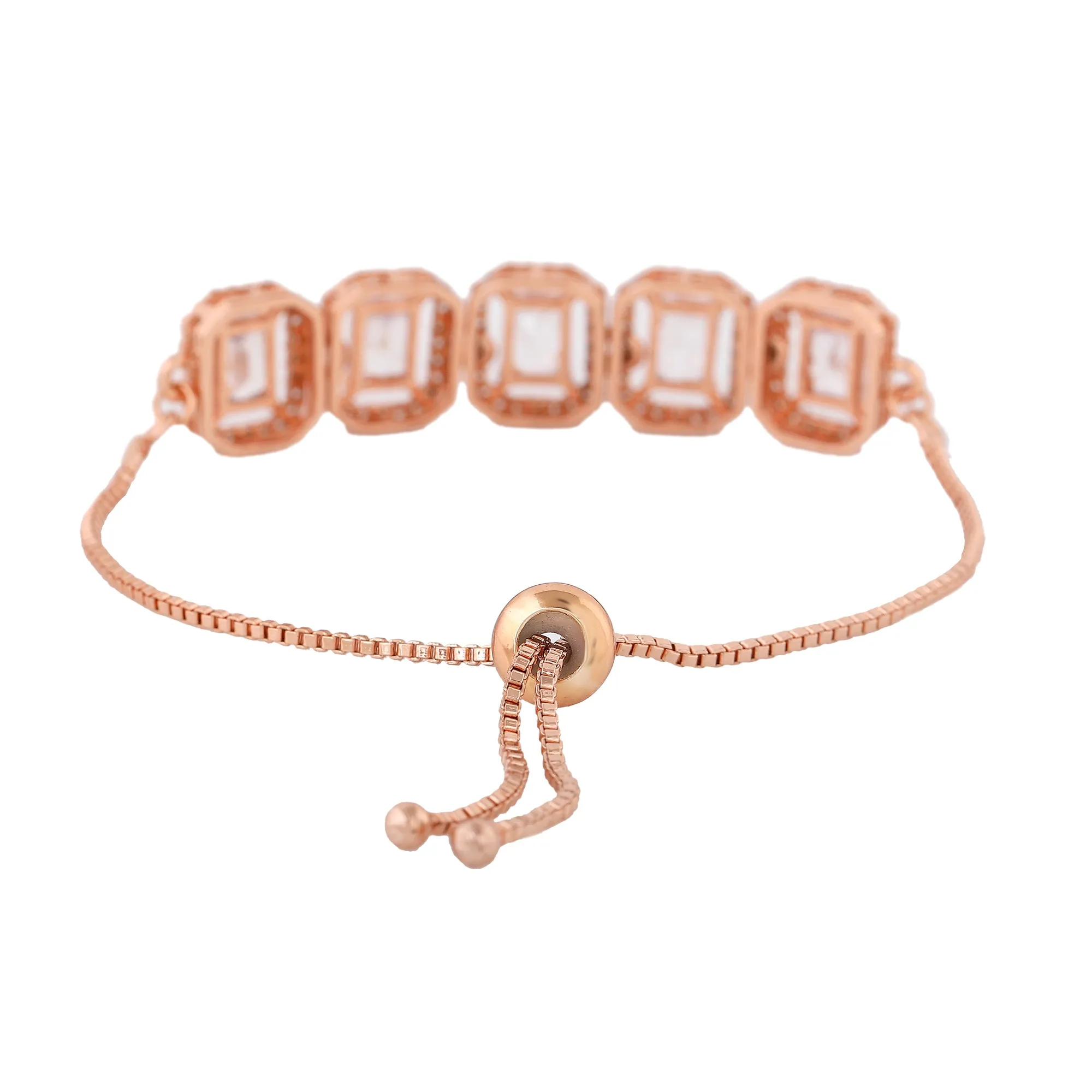 Estele Rose Gold Plated CZ Ossum Octagon Bracelet for Women