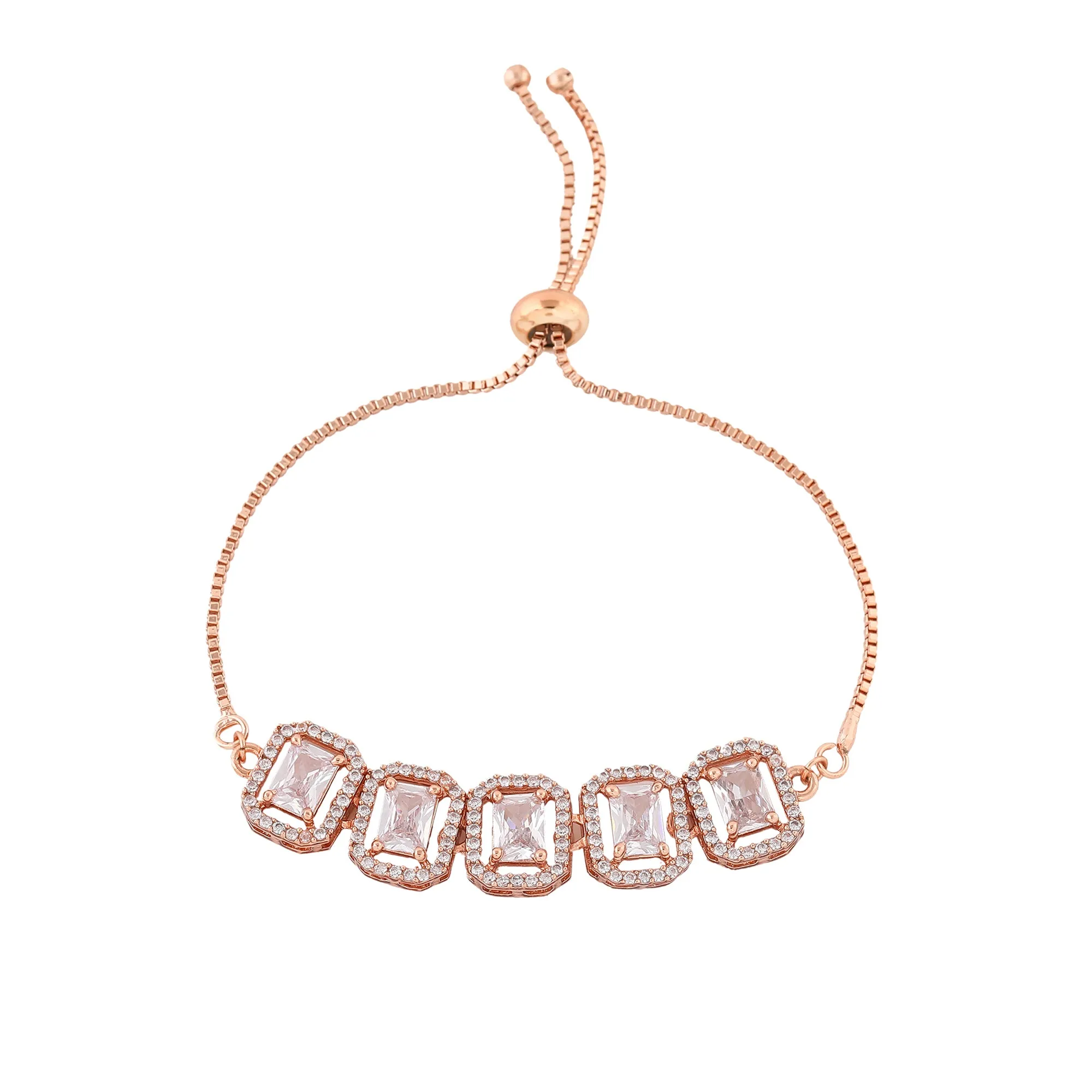 Estele Rose Gold Plated CZ Ossum Octagon Bracelet for Women