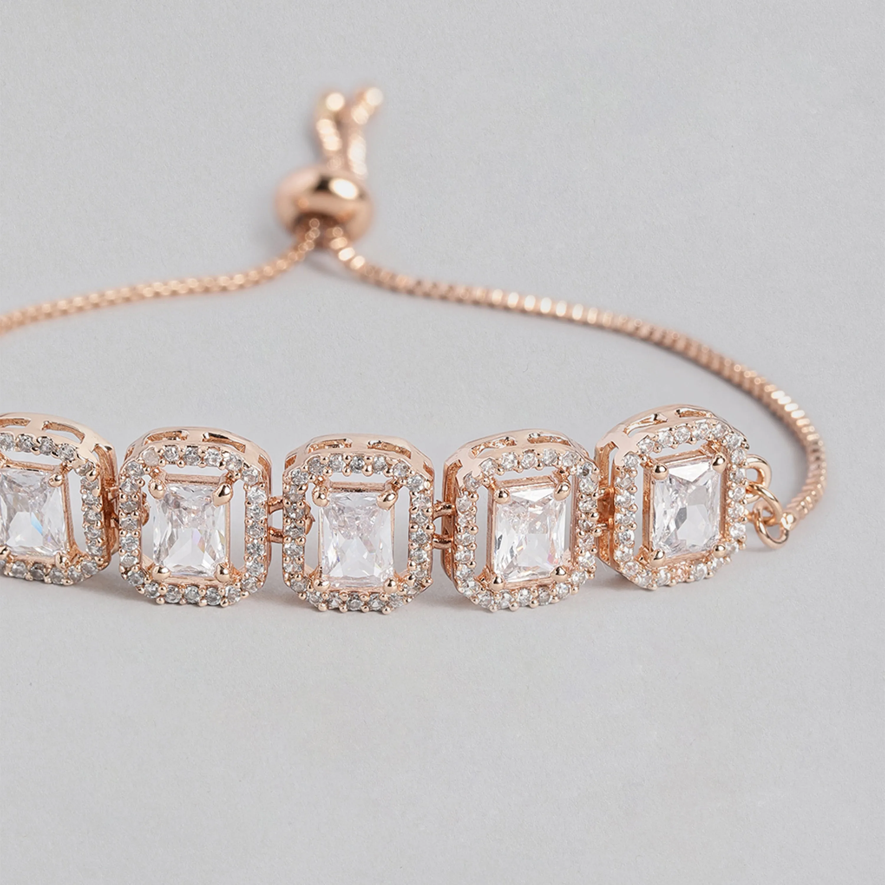 Estele Rose Gold Plated CZ Ossum Octagon Bracelet for Women
