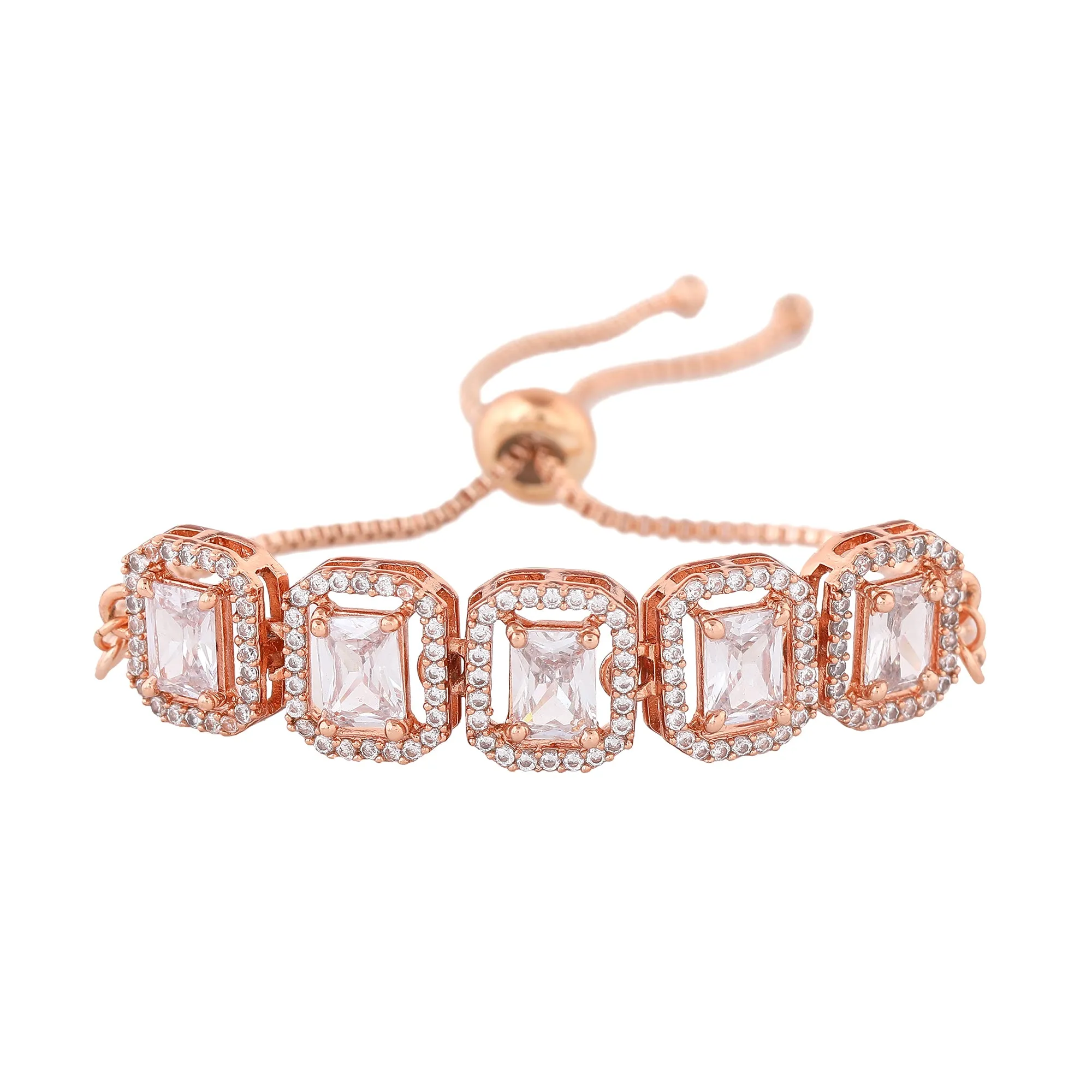Estele Rose Gold Plated CZ Ossum Octagon Bracelet for Women
