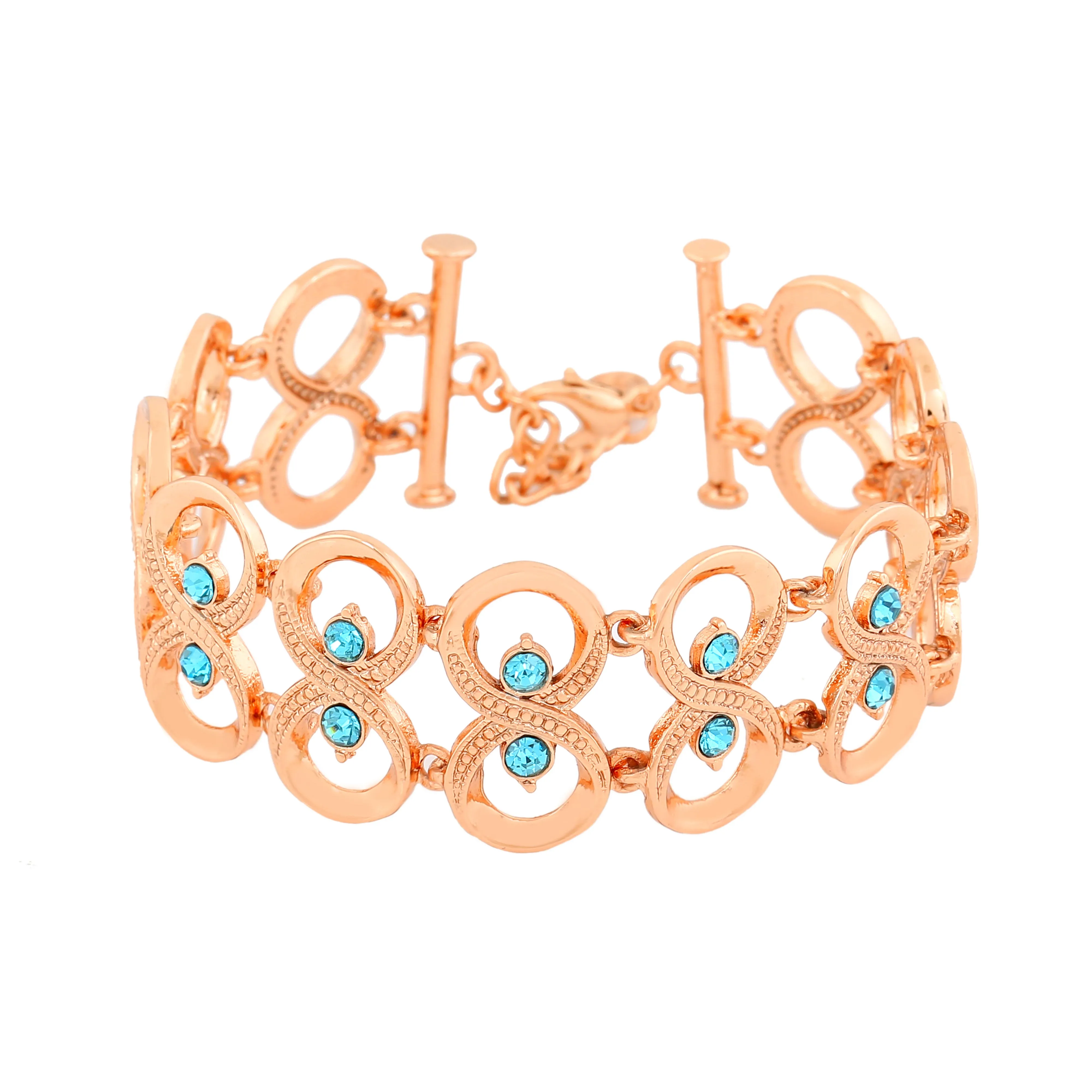 Estele Rose Gold Plated Sparkling Infinity Designer Bracelet with Blue Austrian Crystals for Women