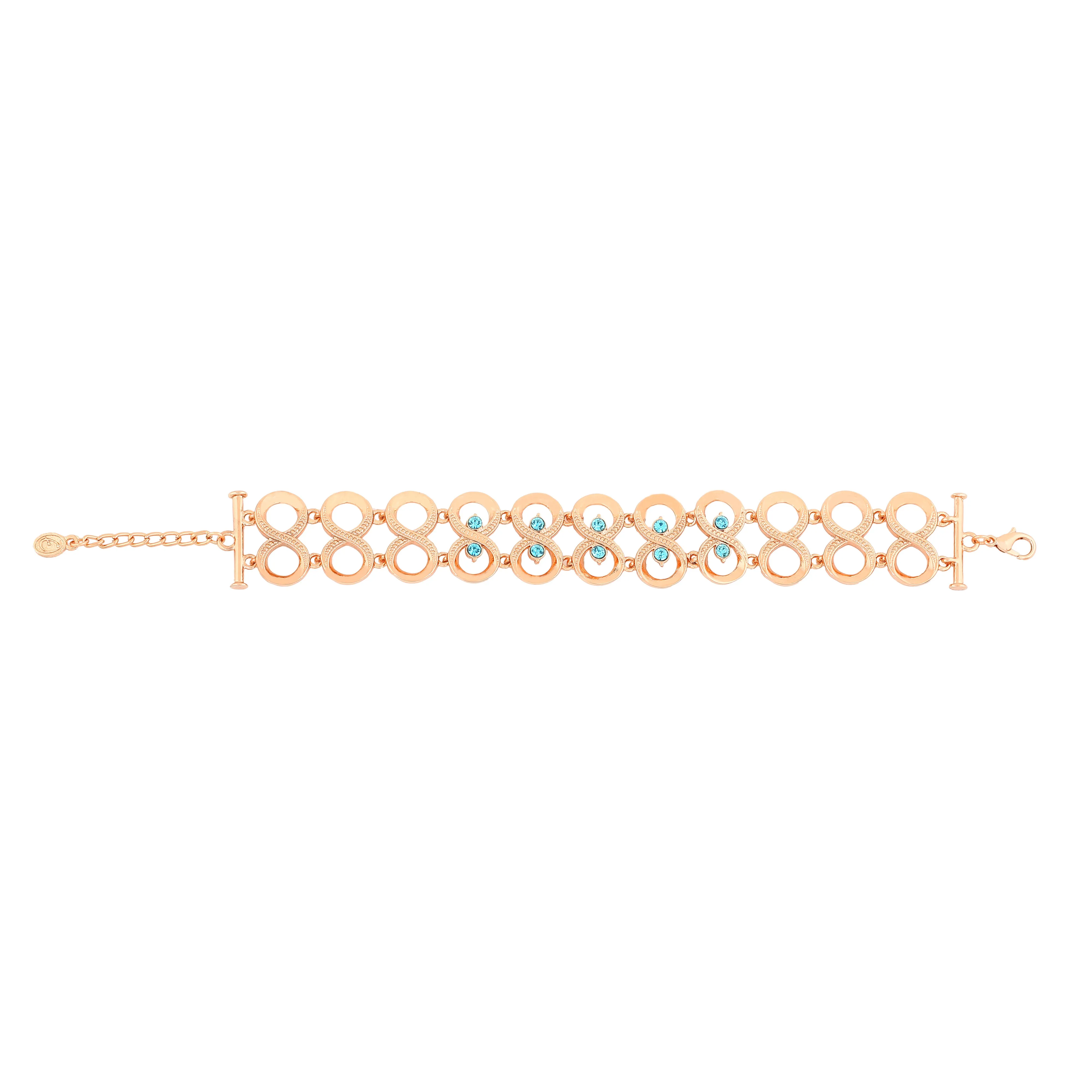 Estele Rose Gold Plated Sparkling Infinity Designer Bracelet with Blue Austrian Crystals for Women