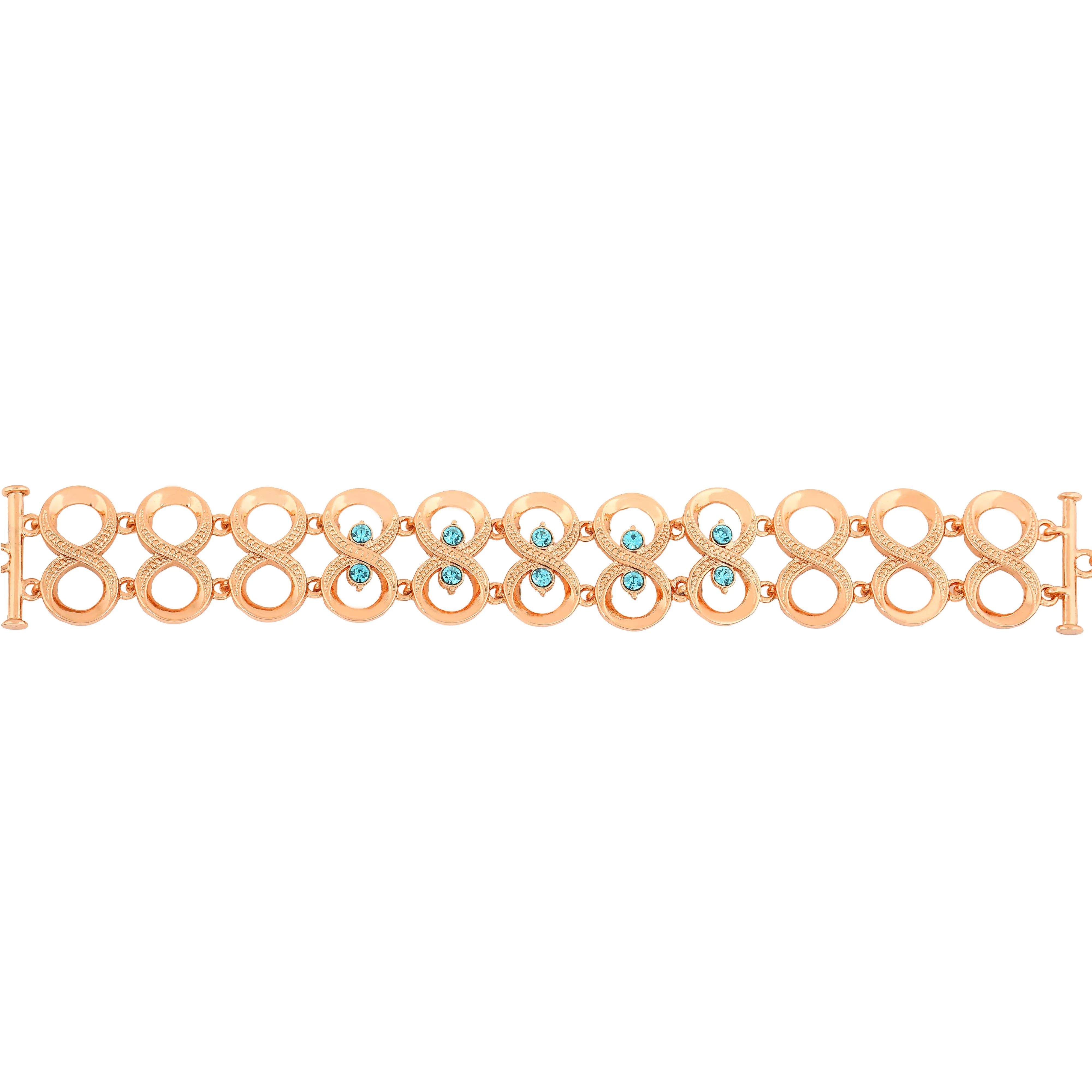 Estele Rose Gold Plated Sparkling Infinity Designer Bracelet with Blue Austrian Crystals for Women