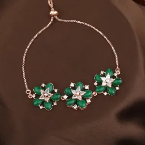Estele Rosegold Plated Bloom-Enhanced Green Beaded Adjustable Varya Bracelet|A Sophisticated Piece for Everyday Wear
