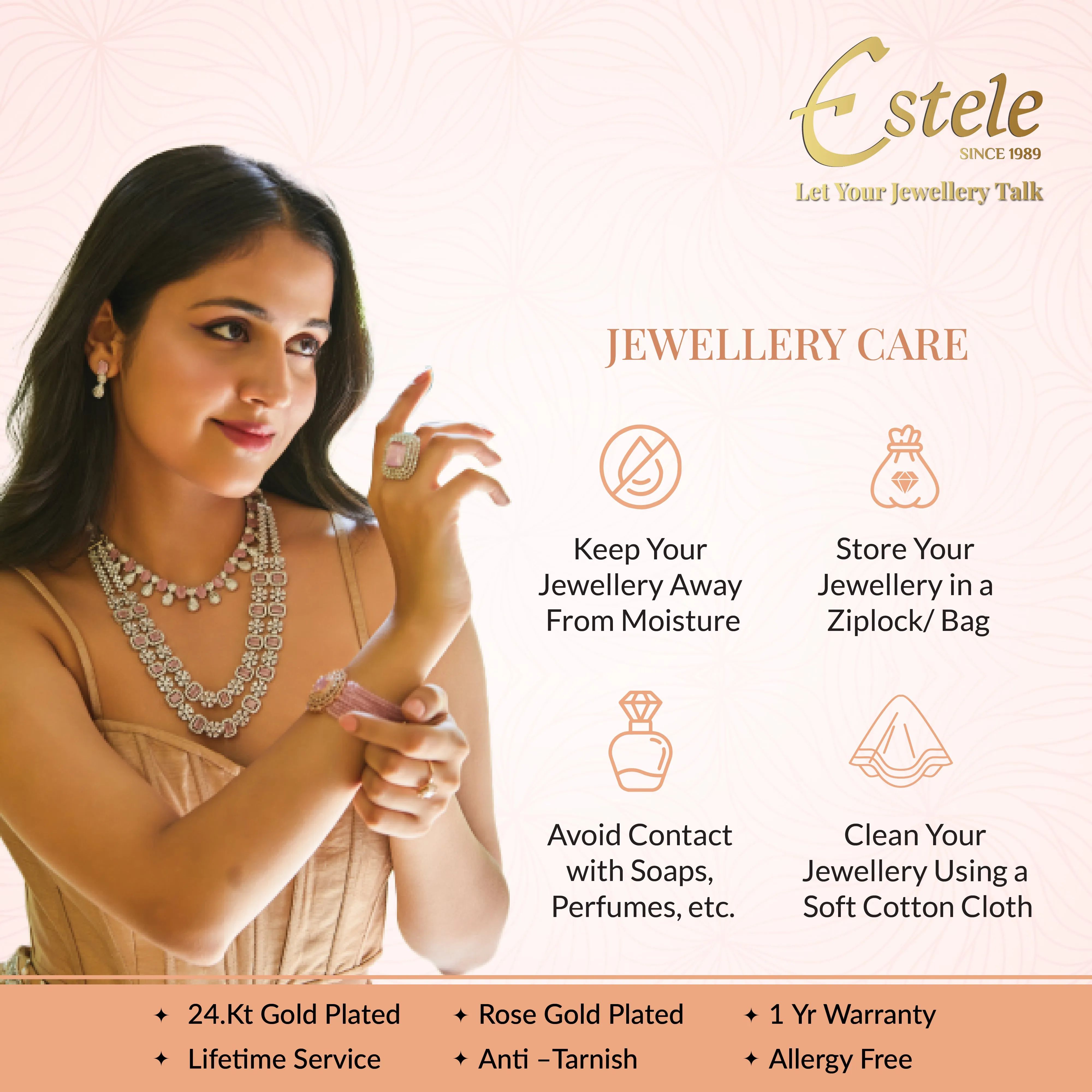 Estele Rosegold Plated Bloom-Enhanced Green Beaded Adjustable Varya Bracelet|A Sophisticated Piece for Everyday Wear