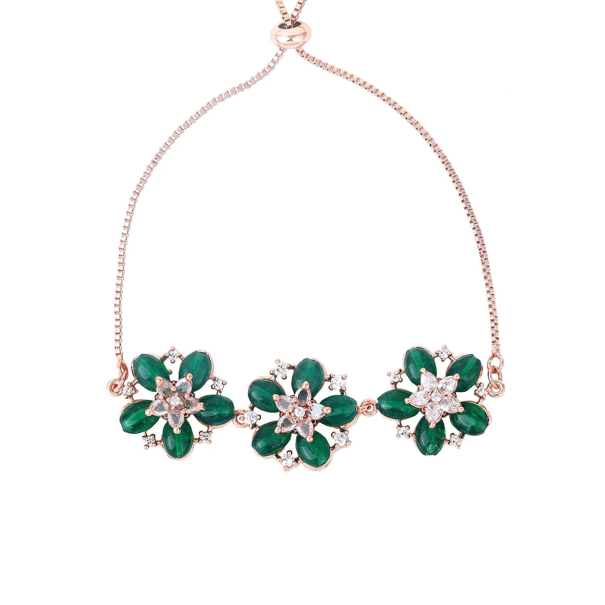 Estele Rosegold Plated Bloom-Enhanced Green Beaded Adjustable Varya Bracelet|A Sophisticated Piece for Everyday Wear