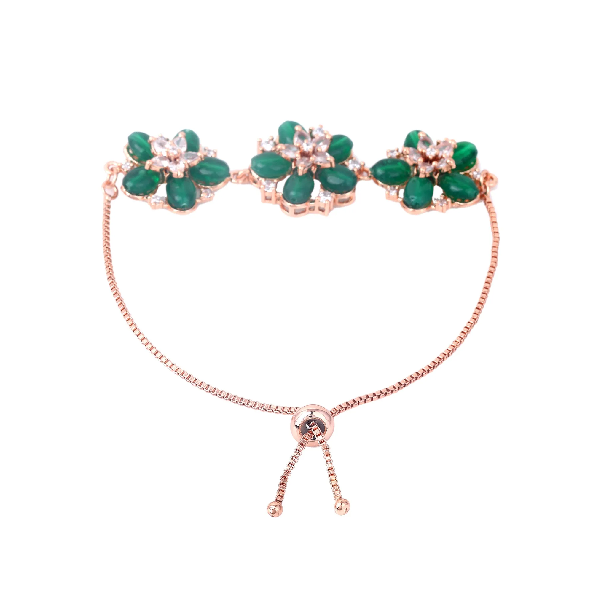 Estele Rosegold Plated Bloom-Enhanced Green Beaded Adjustable Varya Bracelet|A Sophisticated Piece for Everyday Wear