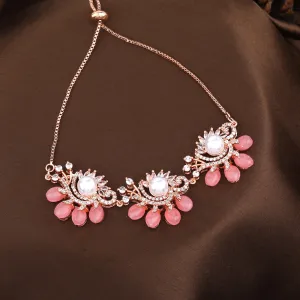 Estele Rosegold Plated Classic Mint Pink Beads Accented Flexible Varya Bracelet|A Graceful Wristlet for Modern Ladies