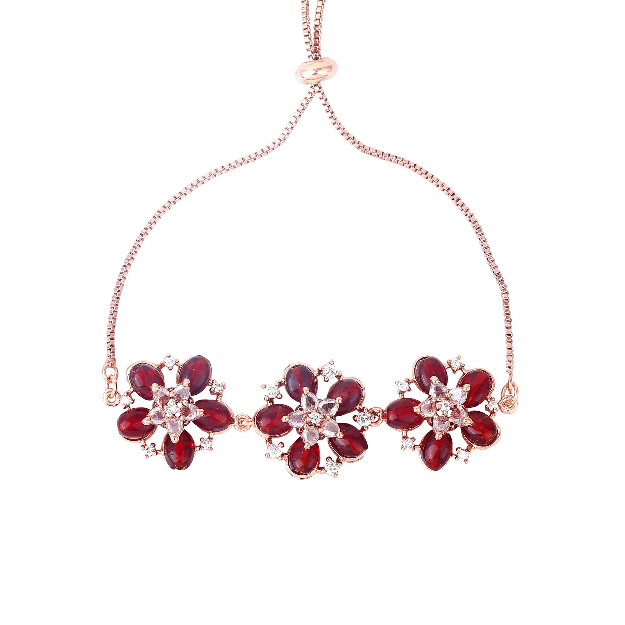 Estele Rosegold Plated Floral Inspired Adjustable Varya Bracelet with Ruby Beads for Women|Classic Beauty with a Modern Touch