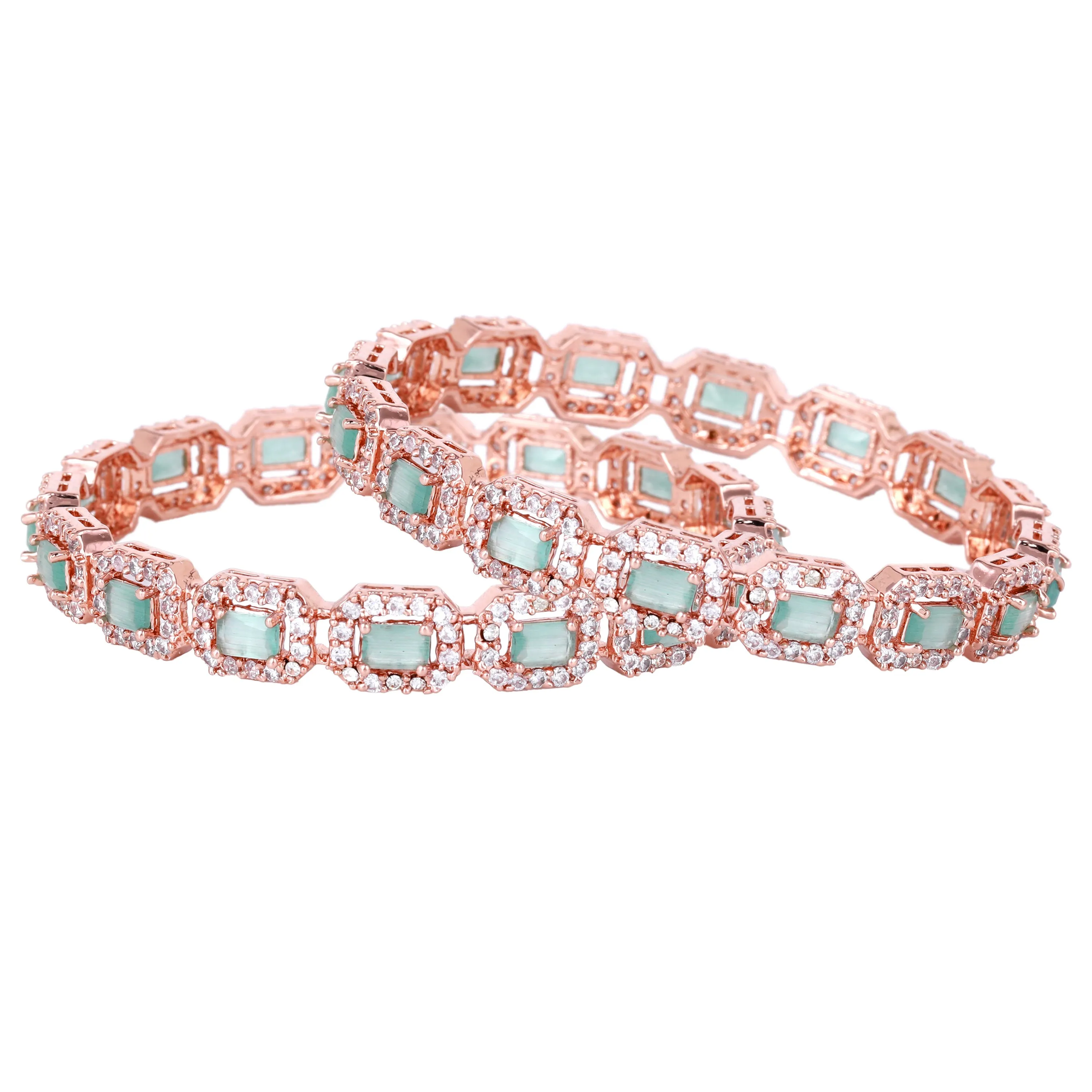 Estele Rosegold Plated Glossy Mint Green American Diamond Bangles | Available Sizes 2:4, 2:6, & 2:8| A Unique Statement of Style & Grace