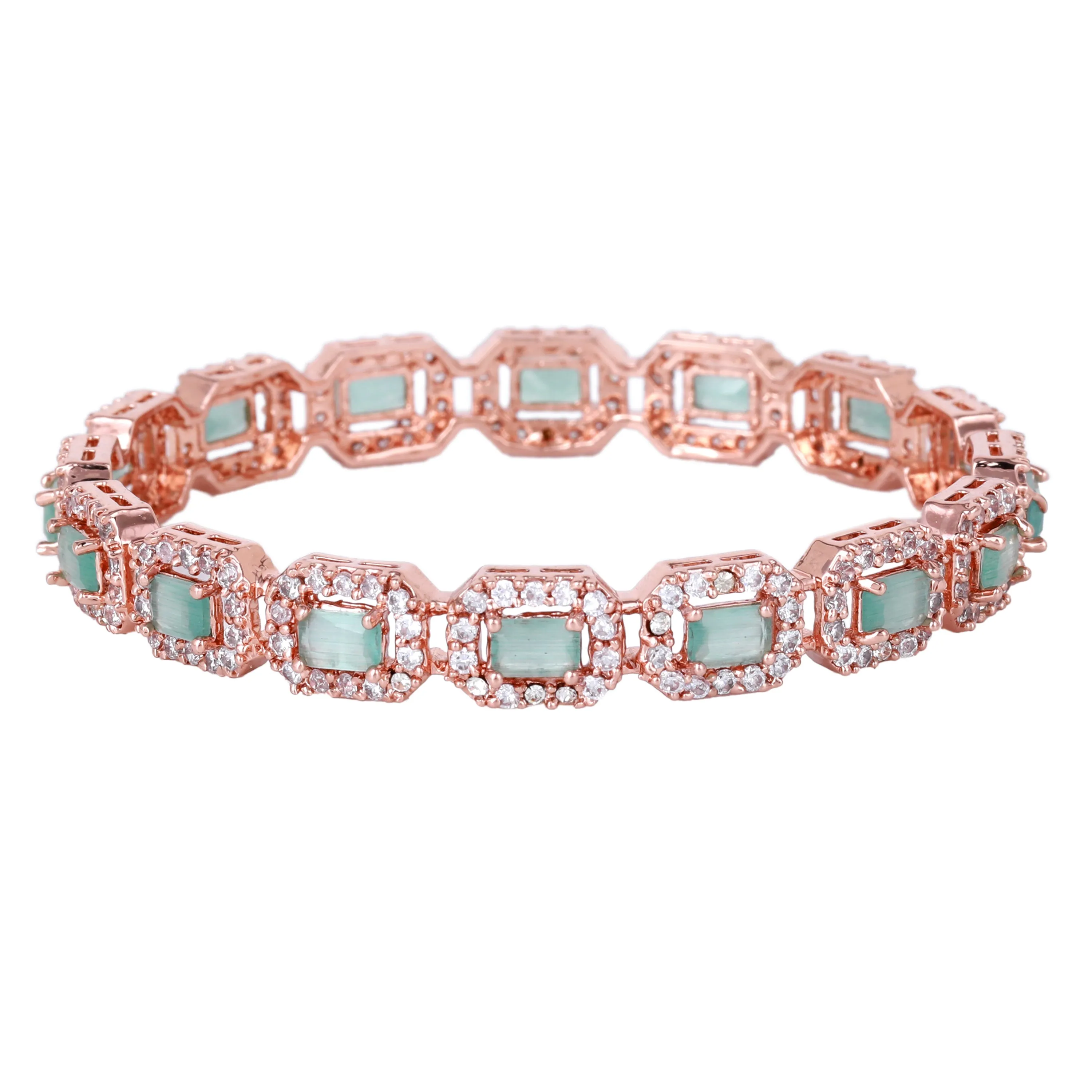 Estele Rosegold Plated Glossy Mint Green American Diamond Bangles | Available Sizes 2:4, 2:6, & 2:8| A Unique Statement of Style & Grace