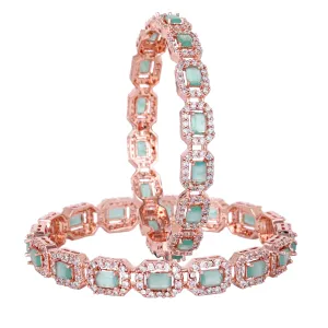 Estele Rosegold Plated Glossy Mint Green American Diamond Bangles | Available Sizes 2:4, 2:6, & 2:8| A Unique Statement of Style & Grace