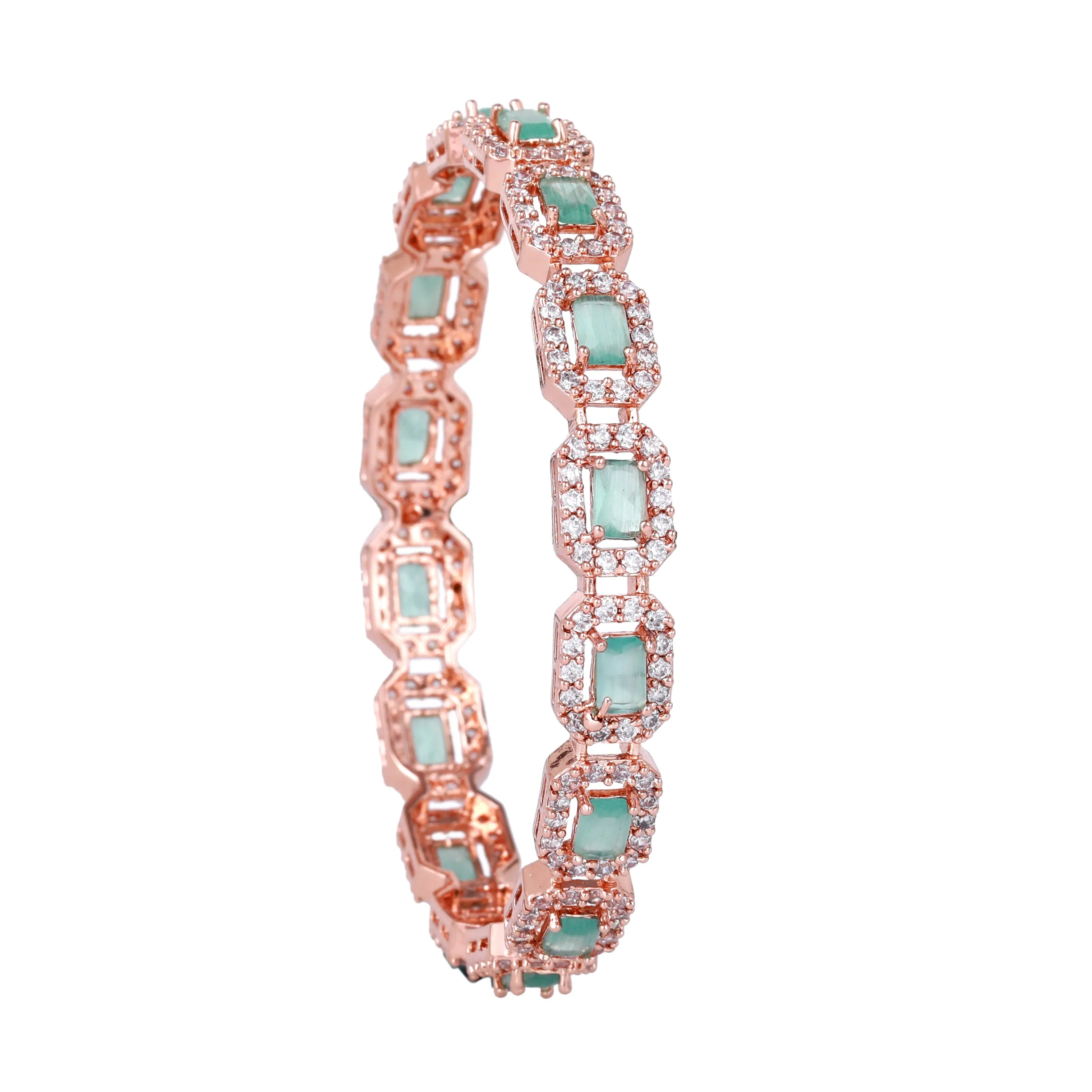 Estele Rosegold Plated Glossy Mint Green American Diamond Bangles | Available Sizes 2:4, 2:6, & 2:8| A Unique Statement of Style & Grace