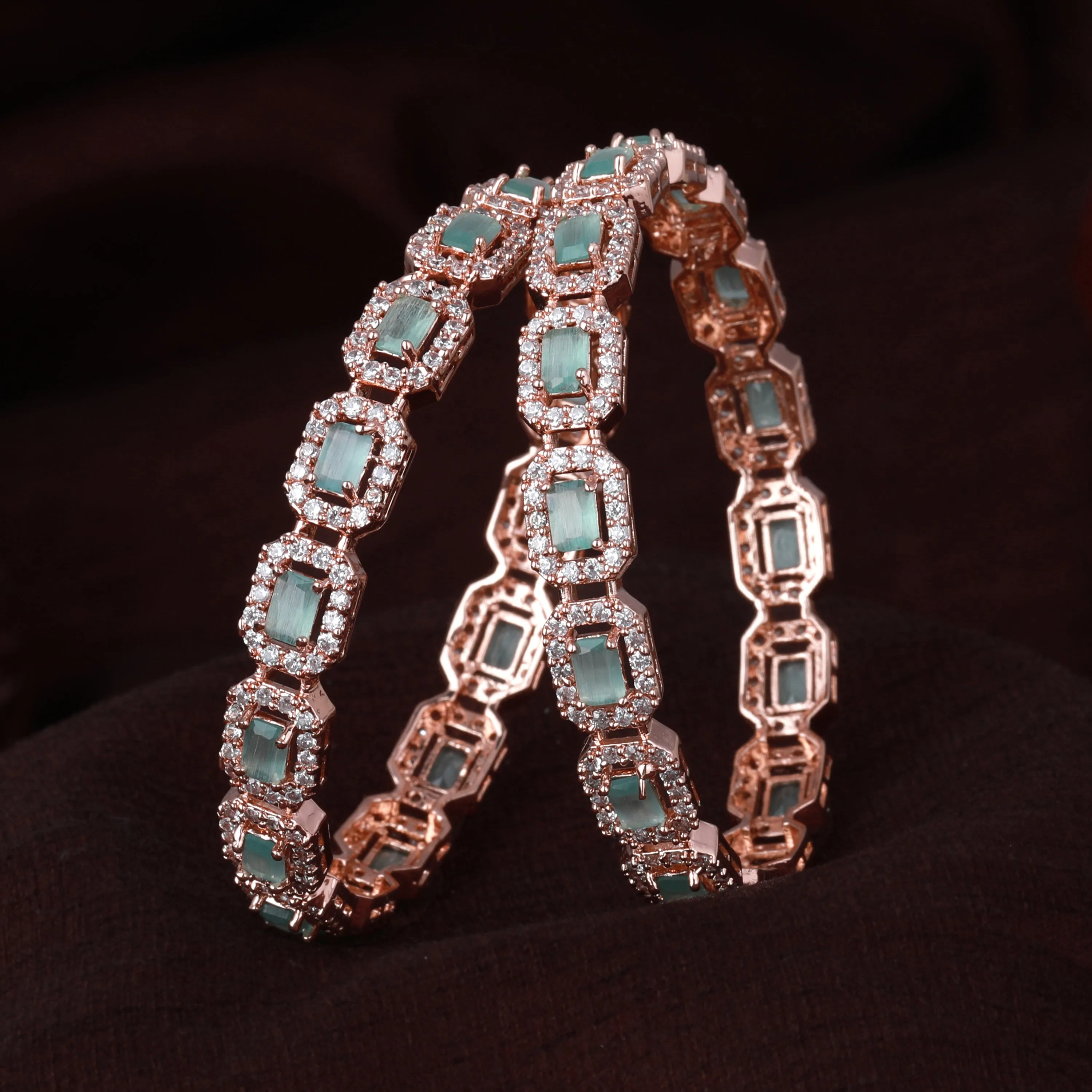 Estele Rosegold Plated Glossy Mint Green American Diamond Bangles | Available Sizes 2:4, 2:6, & 2:8| A Unique Statement of Style & Grace