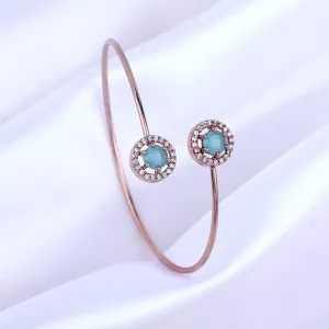 Estele Rosegold Plated Minimalist & Lightweight Cuff Kada Bracelet with Glossy Mint Green Stones for Girls & Women