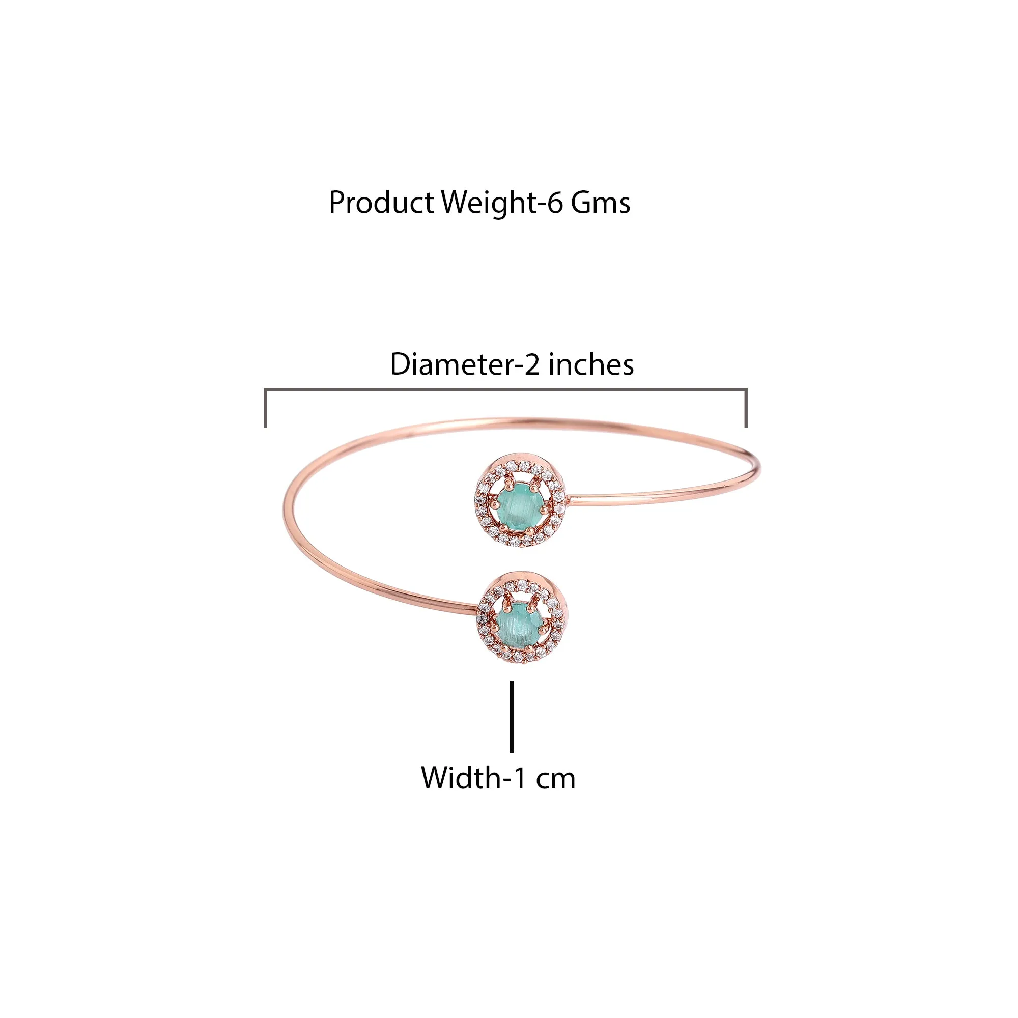 Estele Rosegold Plated Minimalist & Lightweight Cuff Kada Bracelet with Glossy Mint Green Stones for Girls & Women
