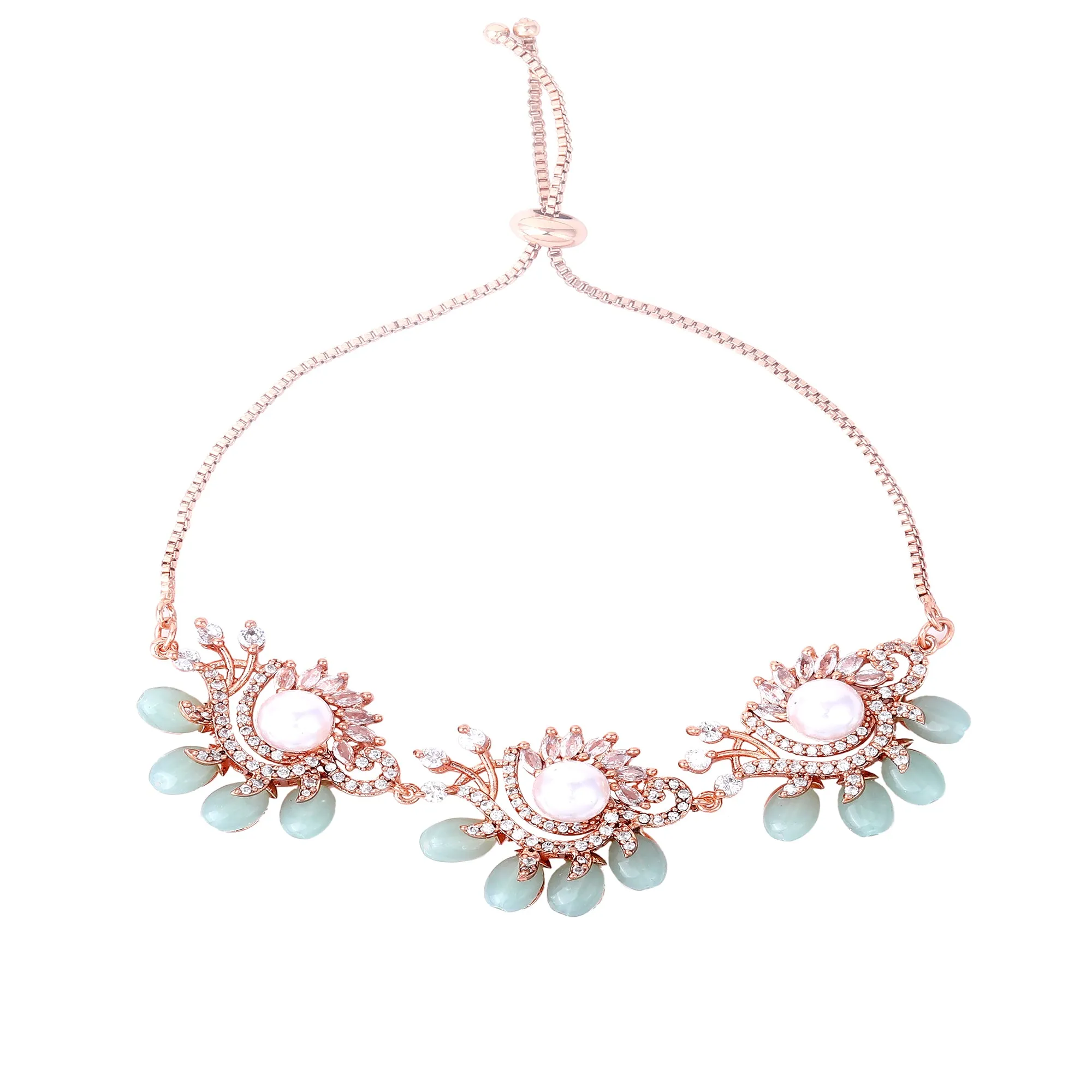 Estele Rosegold Plated Shiny Mint Green Beads Accented Adjustable Varya Bracelet|Modern Charm with Classic Beauty for Women