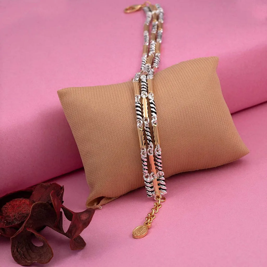 Estele Silver and Gold Plated Twisted Spring Designer Adjustable Bracelet for Girls & Women