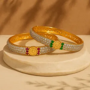 Estele Traditional Gold Finish Bangles for Women ?C Size 2.6|Multi-Color CZ Stones|Perfect for Weddings & Festive Wear ?C OSBR-VK11494-26 BANGLE