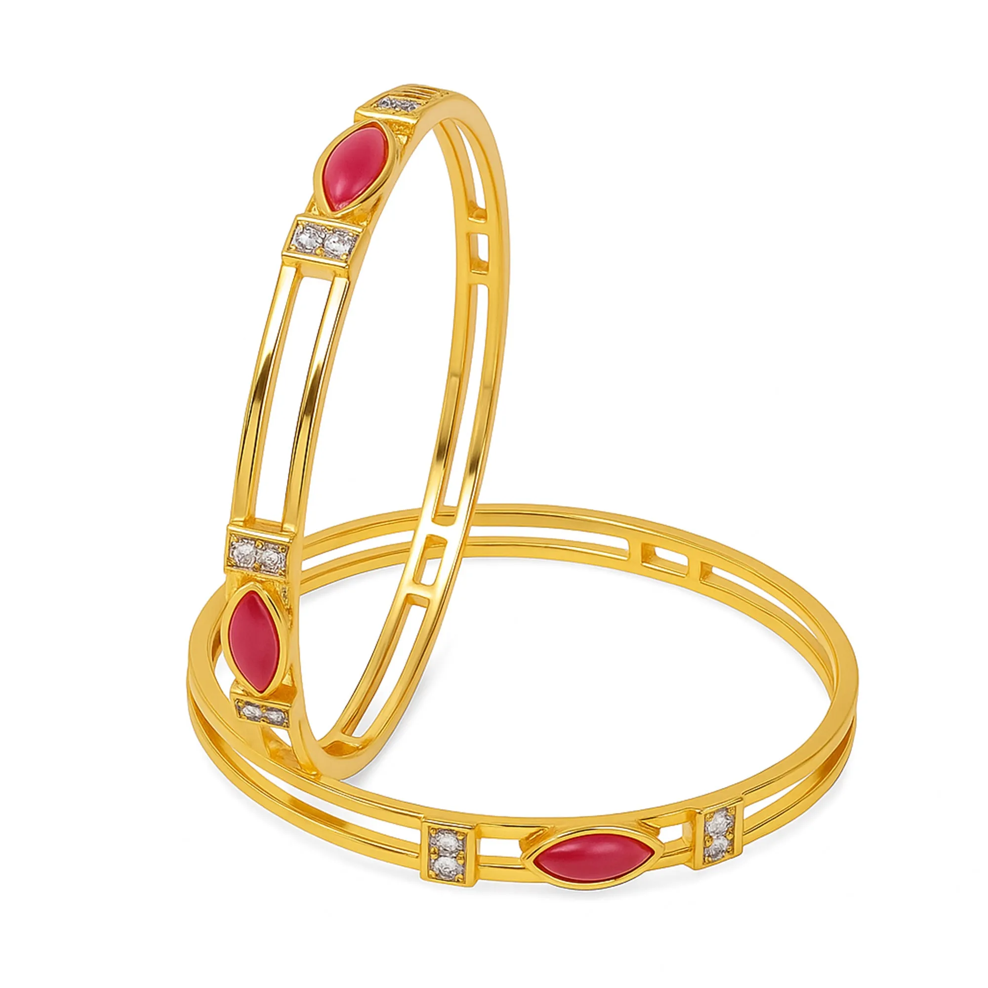 Estele Women??s Gold Plated Bangle ?C Size 2.6 ?C Elegant CZ Ruby Stone ?C Lightweight Ethnic Jewelry ?C OSBR-VK11412RDWE-26 BANGLE