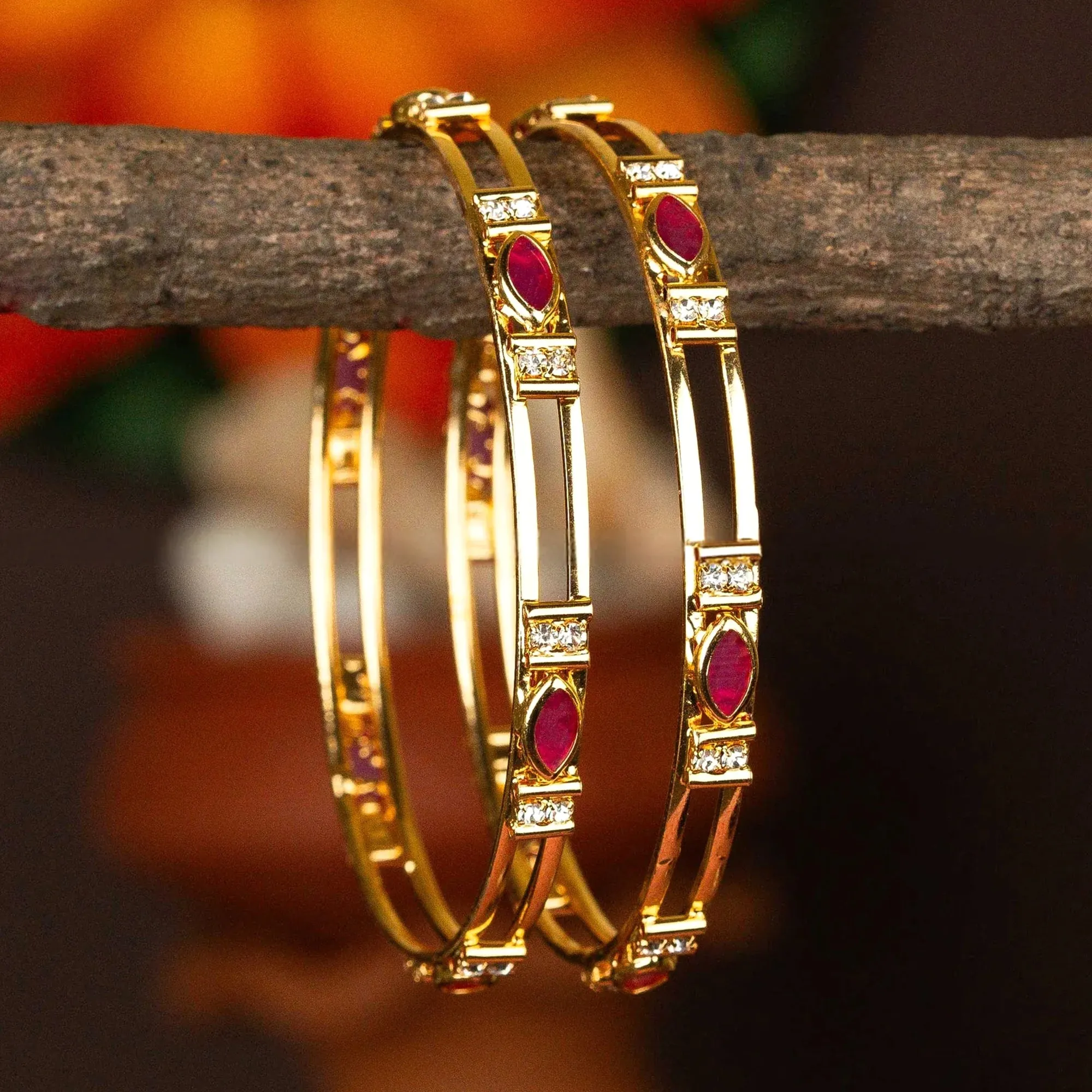 Estele Women??s Gold Plated Bangle ?C Size 2.6 ?C Elegant CZ Ruby Stone ?C Lightweight Ethnic Jewelry ?C OSBR-VK11412RDWE-26 BANGLE