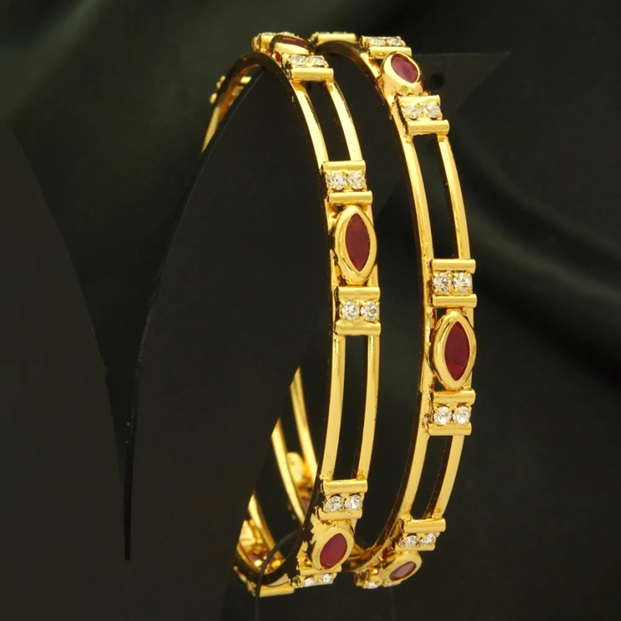 Estele Women??s Gold Plated Bangle ?C Size 2.6 ?C Elegant CZ Ruby Stone ?C Lightweight Ethnic Jewelry ?C OSBR-VK11412RDWE-26 BANGLE