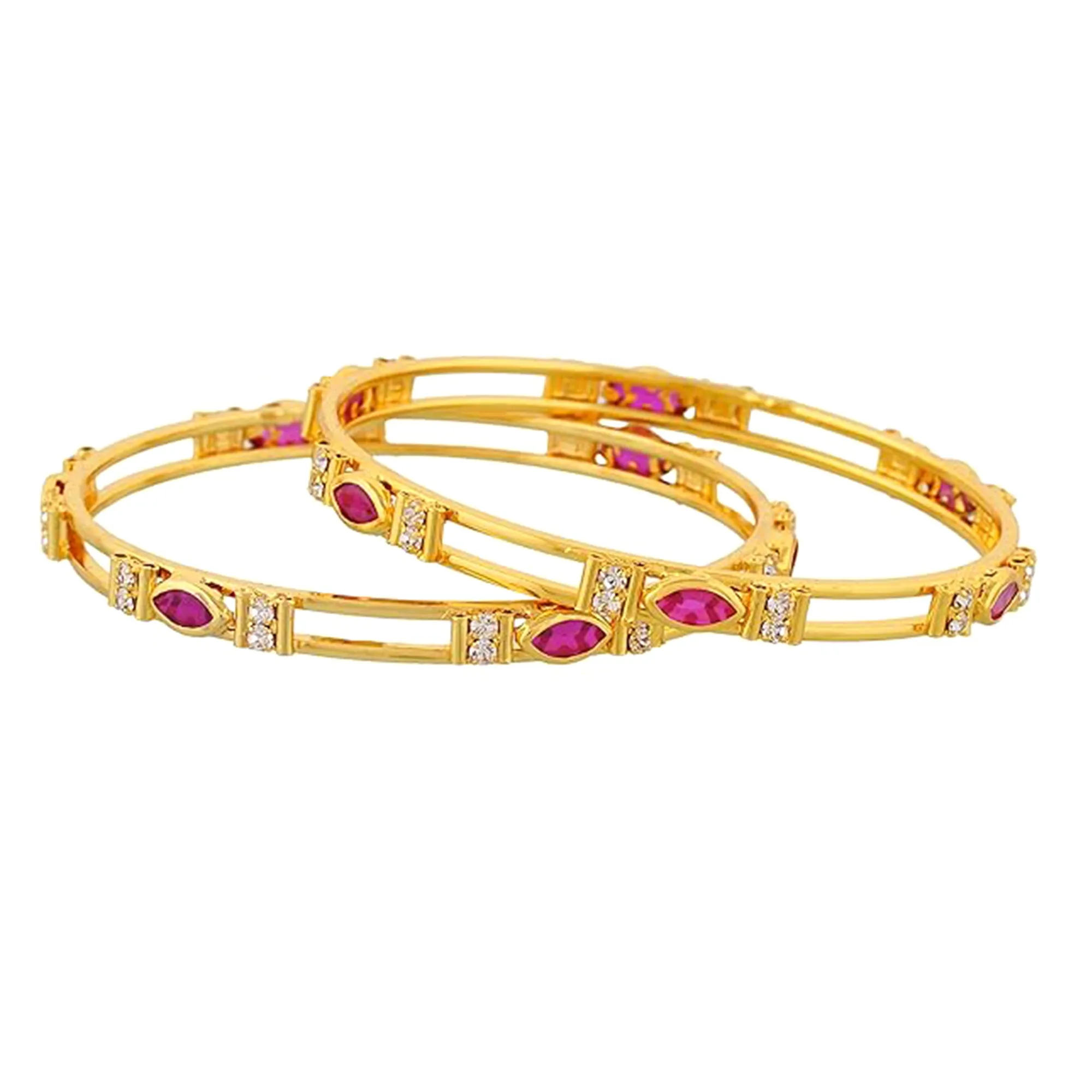 Estele Women??s Gold Plated Bangle ?C Size 2.6 ?C Elegant CZ Ruby Stone ?C Lightweight Ethnic Jewelry ?C OSBR-VK11412RDWE-26 BANGLE