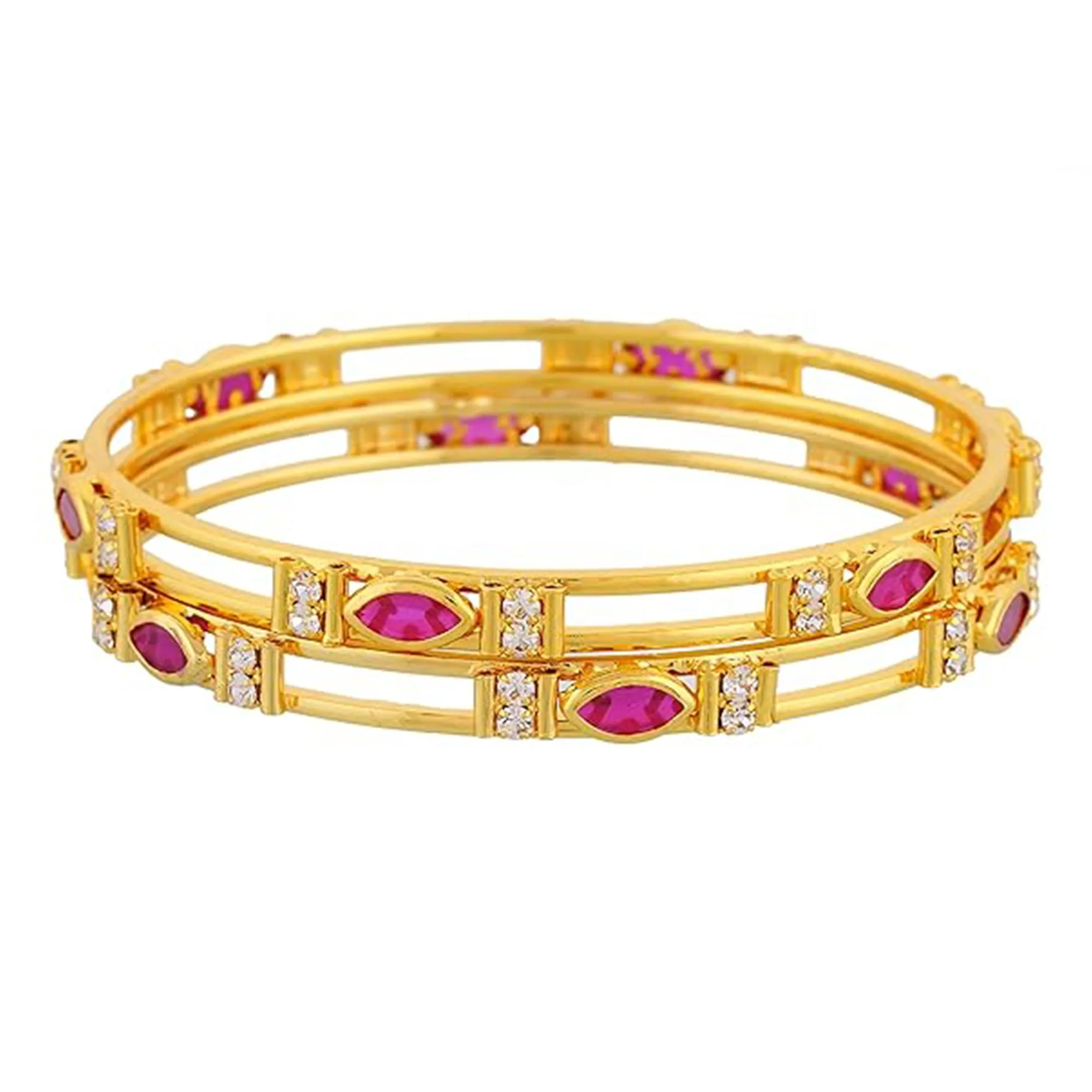 Estele Women??s Gold Plated Bangle ?C Size 2.6 ?C Elegant CZ Ruby Stone ?C Lightweight Ethnic Jewelry ?C OSBR-VK11412RDWE-26 BANGLE