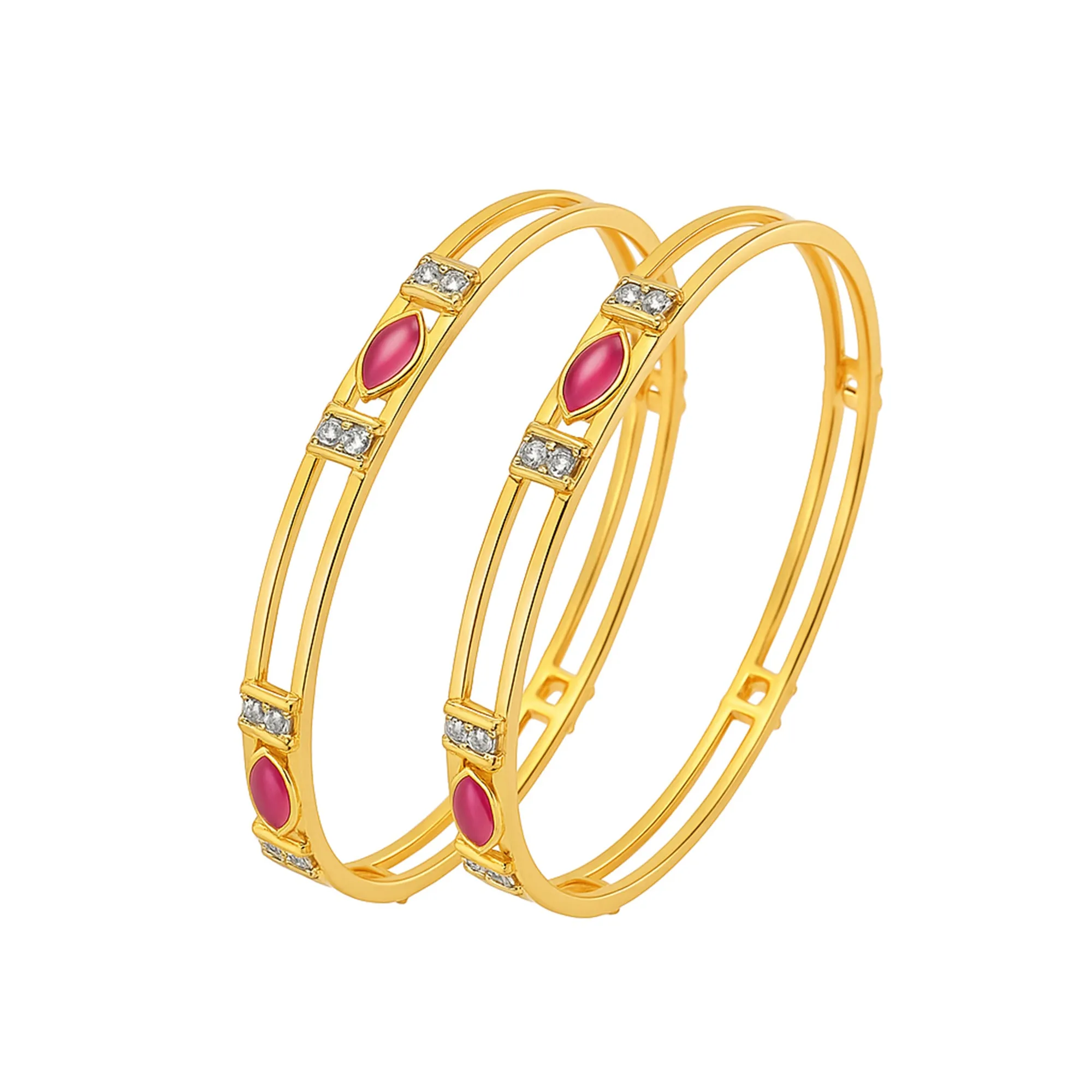 Estele Women??s Gold Plated Bangle ?C Size 2.6 ?C Elegant CZ Ruby Stone ?C Lightweight Ethnic Jewelry ?C OSBR-VK11412RDWE-26 BANGLE