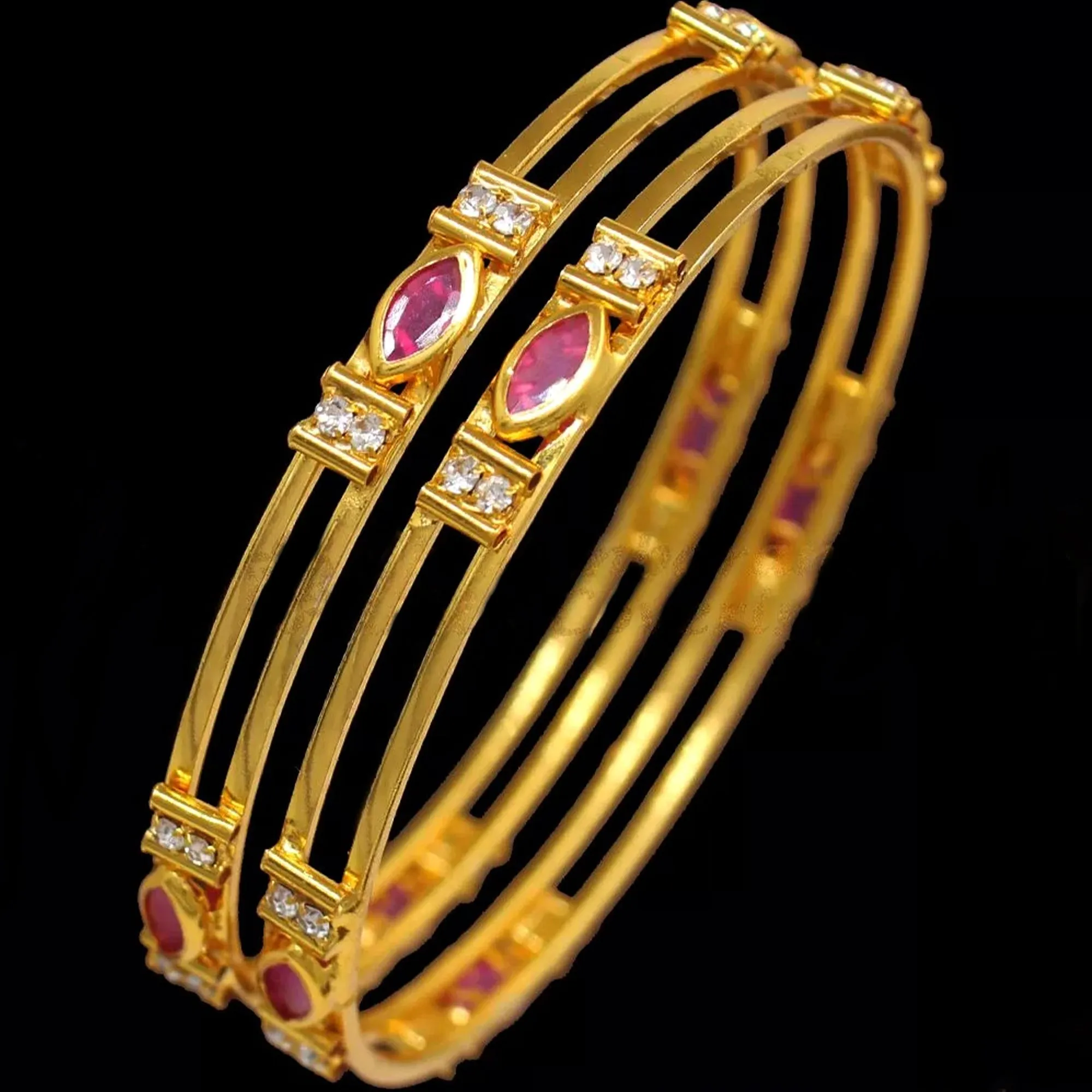 Estele Women??s Gold Plated Bangle ?C Size 2.6 ?C Elegant CZ Ruby Stone ?C Lightweight Ethnic Jewelry ?C OSBR-VK11412RDWE-26 BANGLE