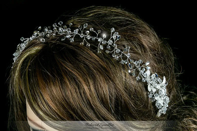 Estella Flower Spray Silver Headband | Swarovski Crystal