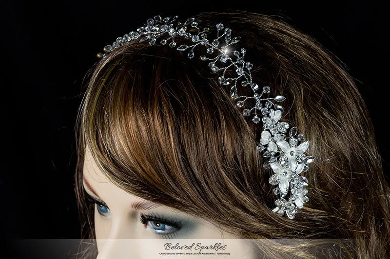 Estella Flower Spray Silver Headband | Swarovski Crystal