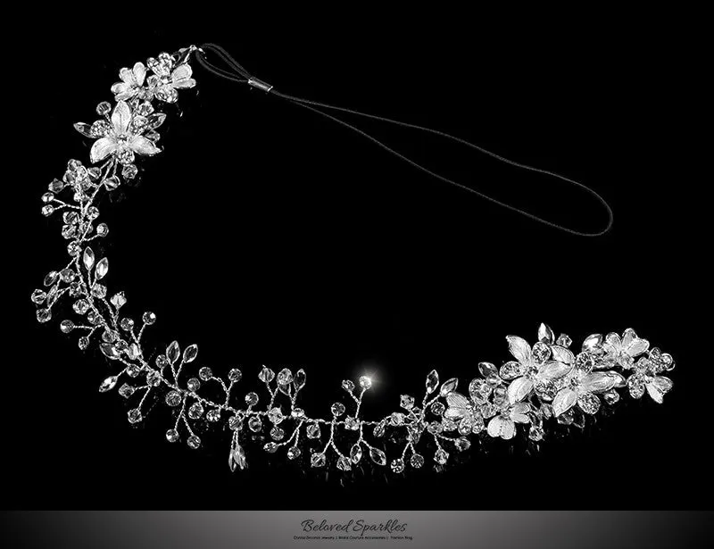 Estella Flower Spray Silver Headband | Swarovski Crystal