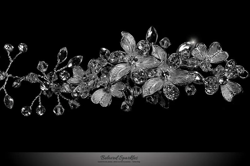 Estella Flower Spray Silver Headband | Swarovski Crystal
