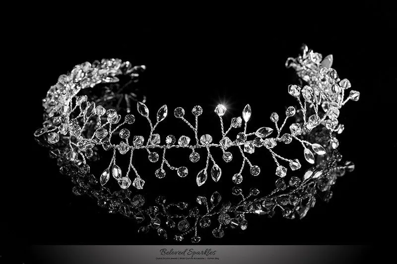 Estella Flower Spray Silver Headband | Swarovski Crystal
