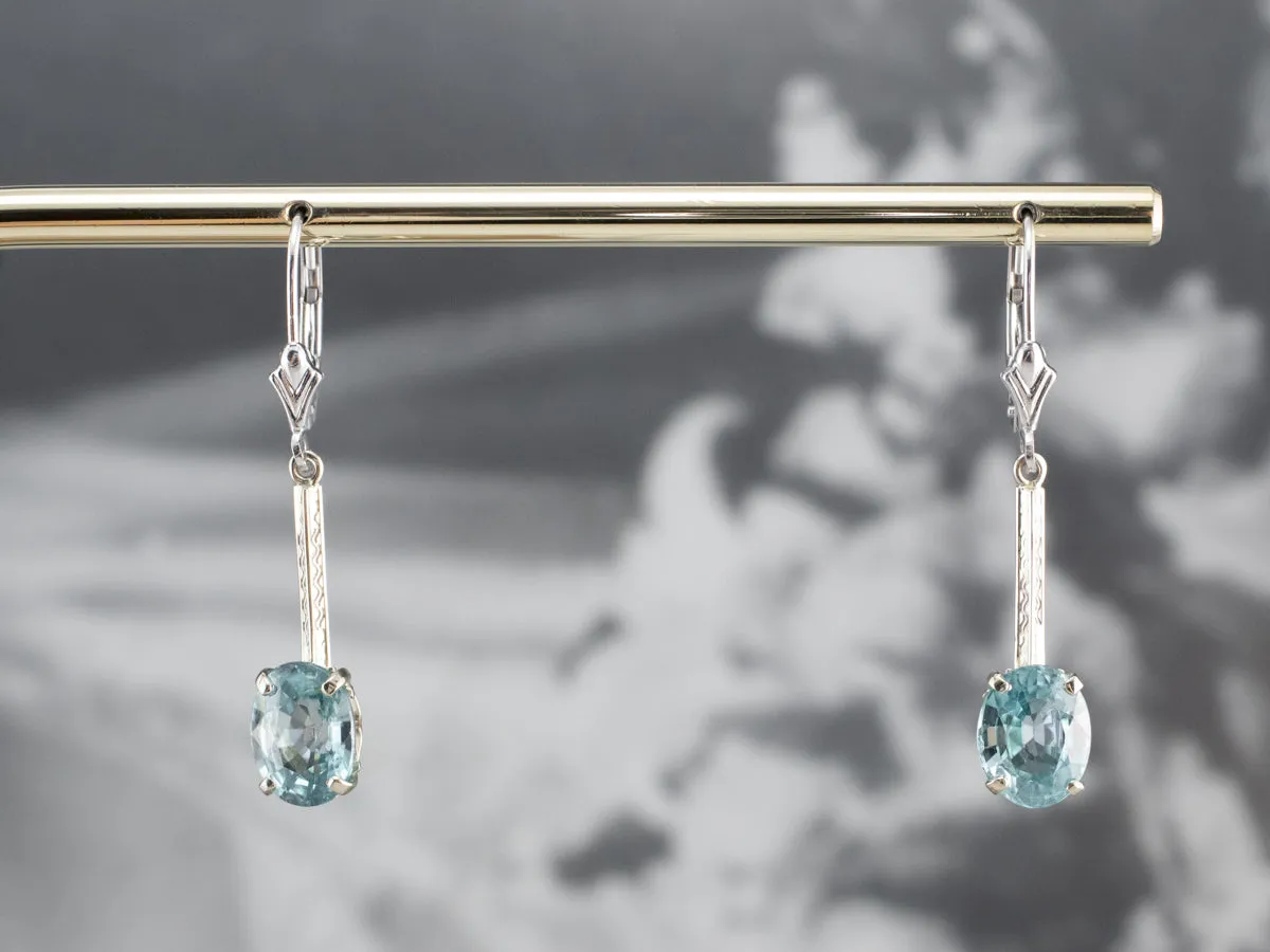 Etched Bar Drop Blue Zircon Earrings