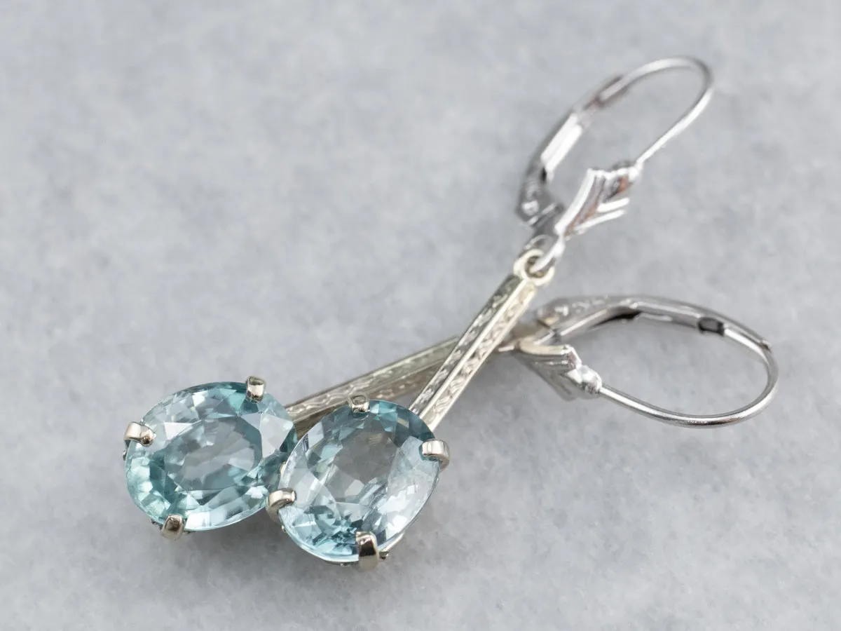 Etched Bar Drop Blue Zircon Earrings