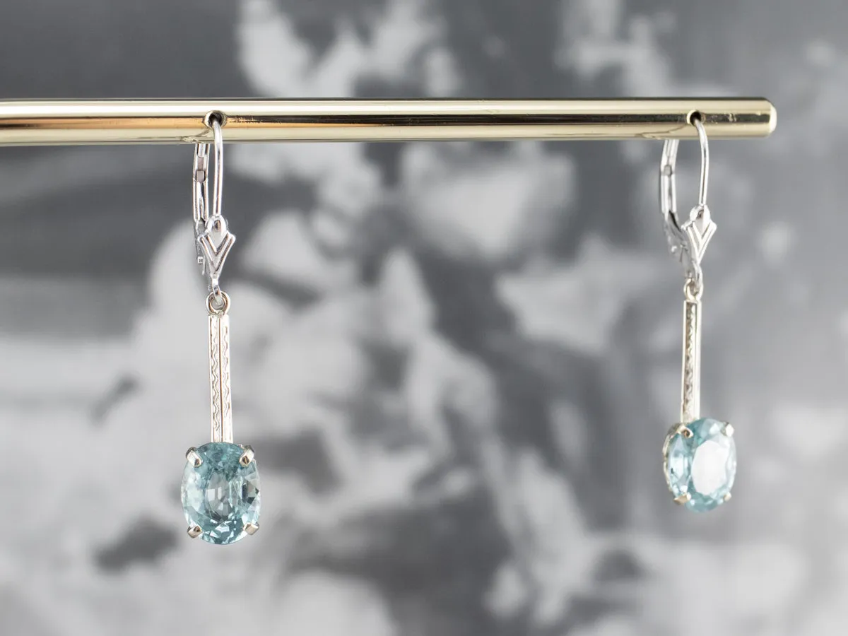 Etched Bar Drop Blue Zircon Earrings