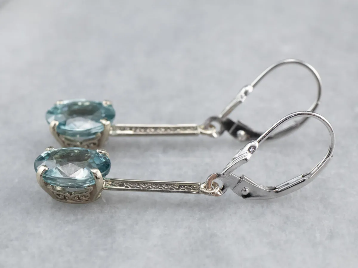 Etched Bar Drop Blue Zircon Earrings
