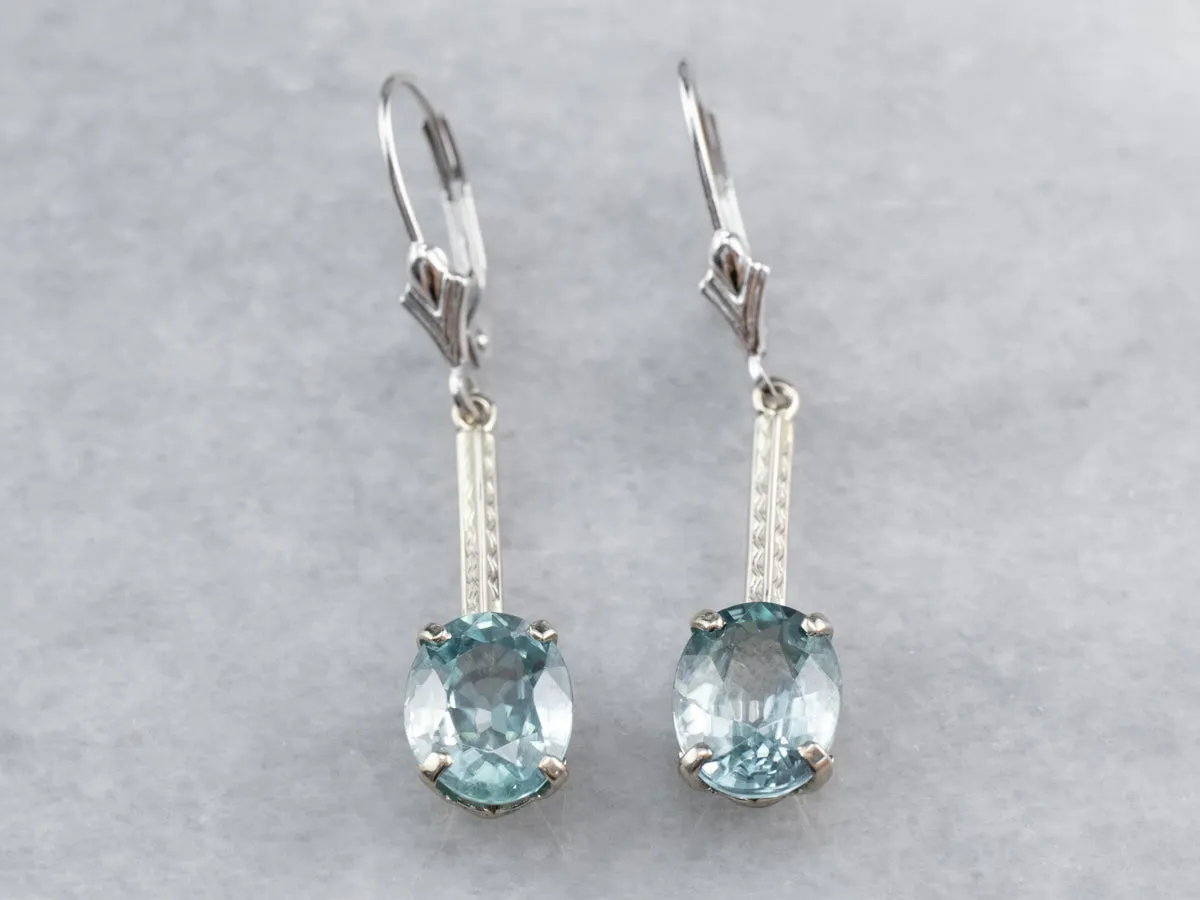 Etched Bar Drop Blue Zircon Earrings